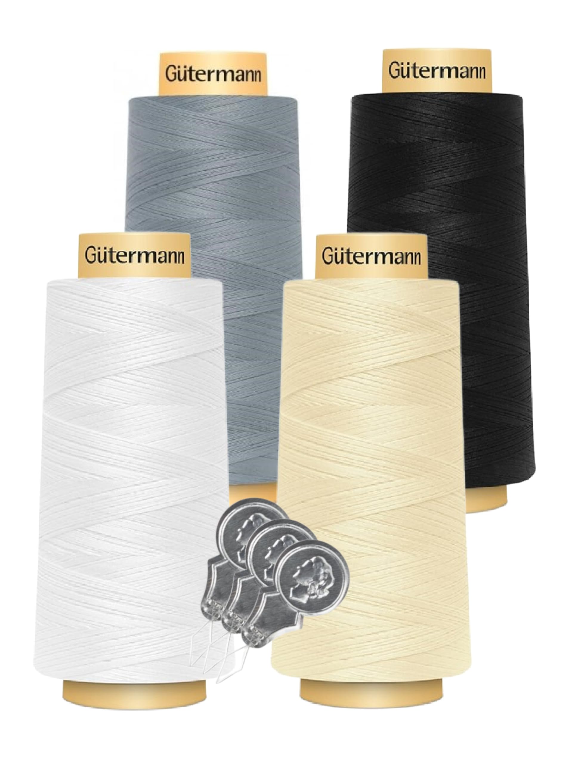 Gutermann - Hilo de algodón natural (2000 yardas cada uno), paquete de 4 con 3 enhebradores de aguja Bella's Crafts