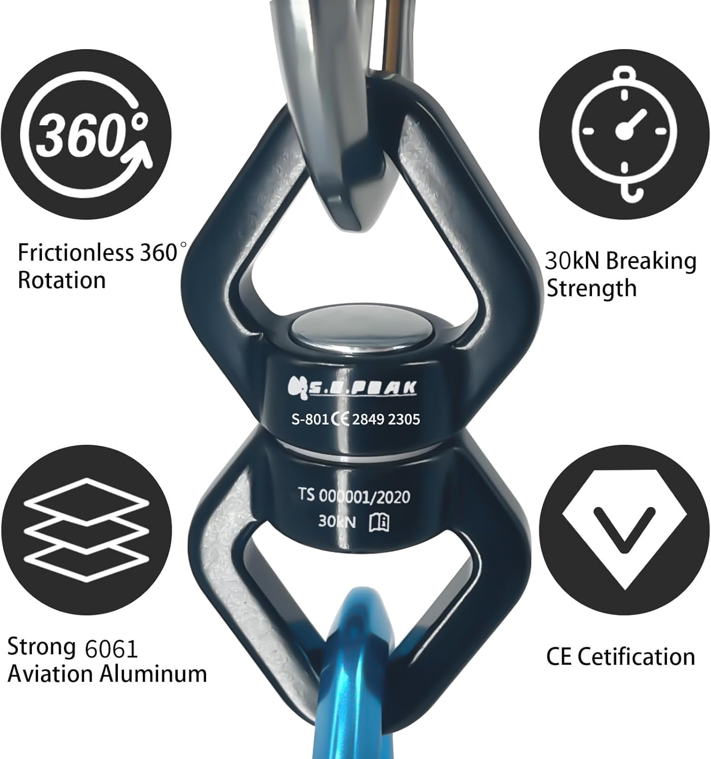 30kN Swing Swivel, CE Certified 360°Rotational Device, Silent Hanging Accessory for Tree Swing, Aerial Dance - Image 4