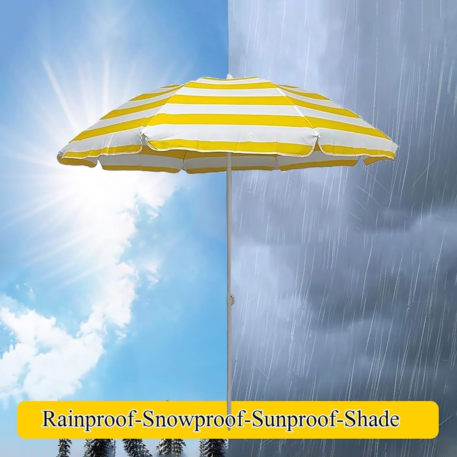 Przenośny Parasol Tarasowy, Parasol Plażowy w Paski, Regulowane Lekkie Małe Parasole Plażowe na Piasek, Regulowana Wysokość, Przeciwsłoneczny Wodoodporny, do Ogrodu, Basenu