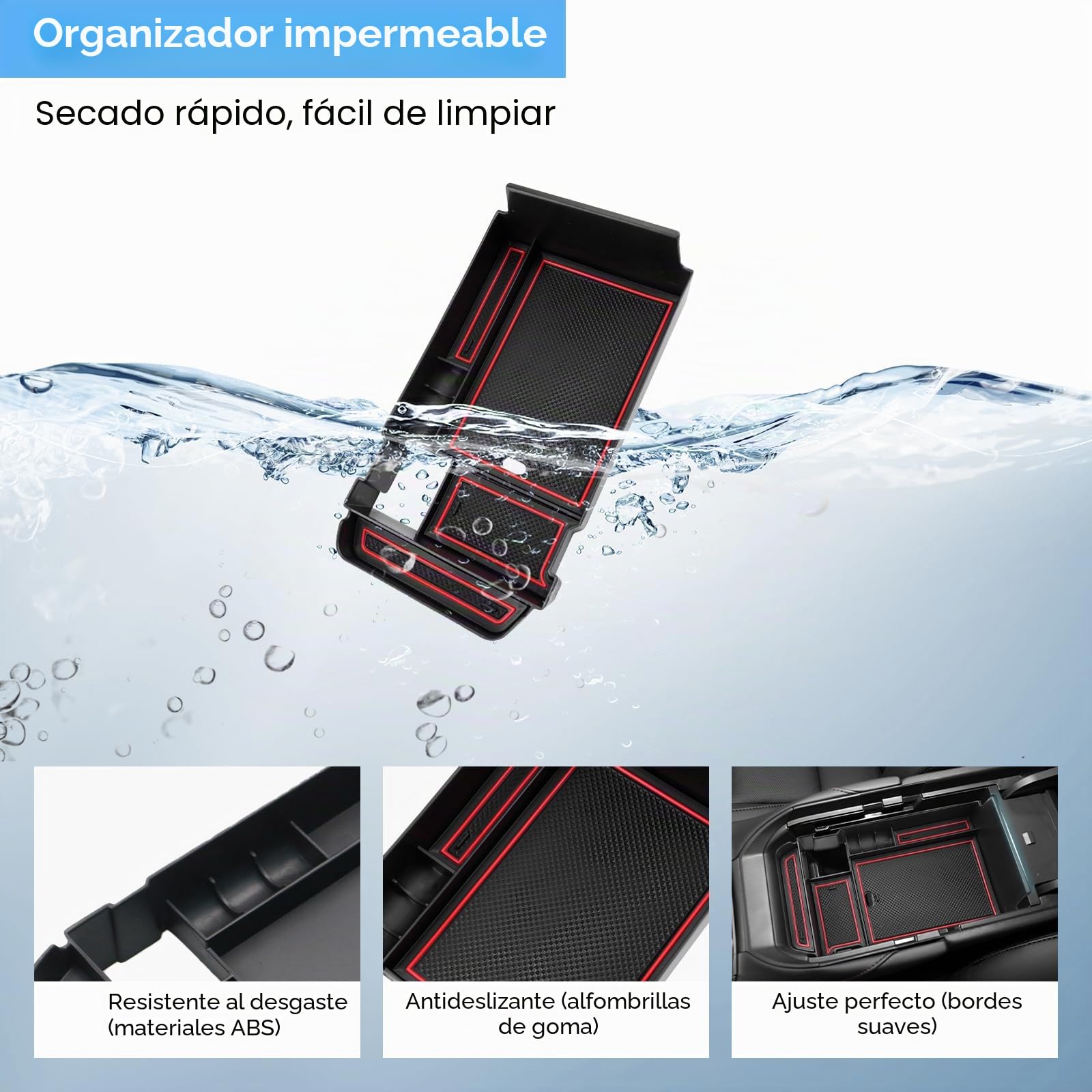 Caja de Almacenamiento para Apoyabrazos Compatible con Mazda CX-30 2019-2024, Bandeja de Reposabrazos Central, CX 30 Organizador de Consola Central con Alfombrilla Antideslizante (Rojo)
