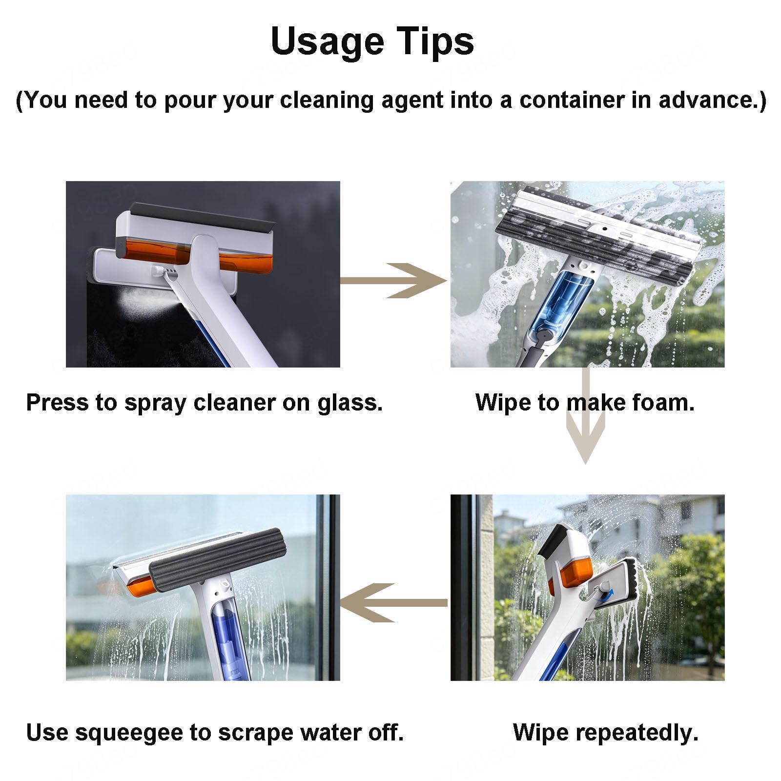 Limpiacristales con Pulverizador de Ventanas con Depósito de Agua Residual Limpiacristales en Spray de Doble Cara Adecuado para Múltiples Escenarios