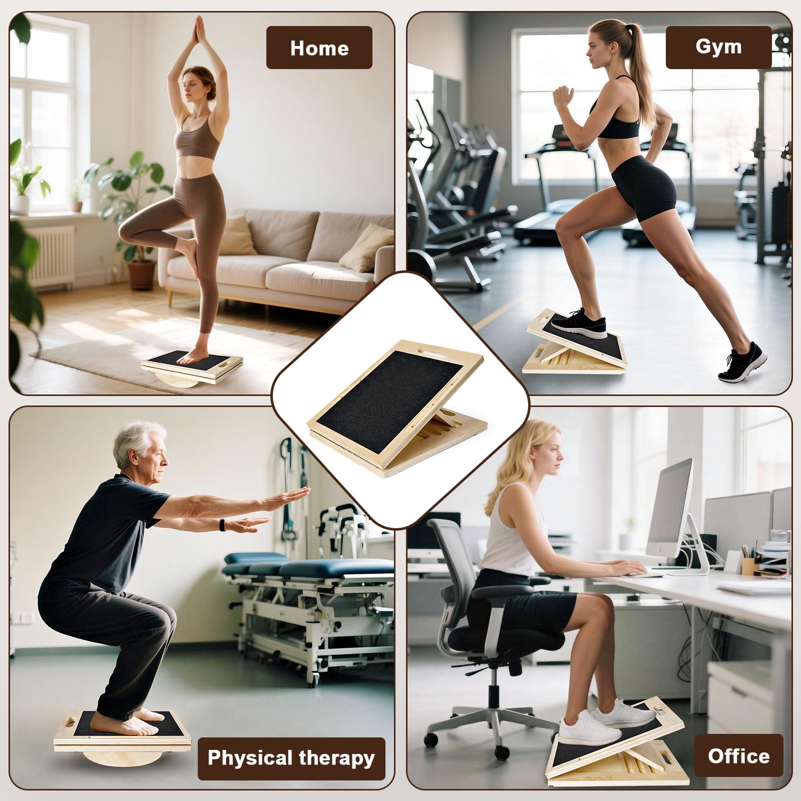 Balance Board e Tavola Inclinata in Legno, Tavoletta Propriocettiva, Tavola Inclinata Regolabile con 5 Angoli di Inclinazione, Tavola Equilibrio e Barella per Polpacci