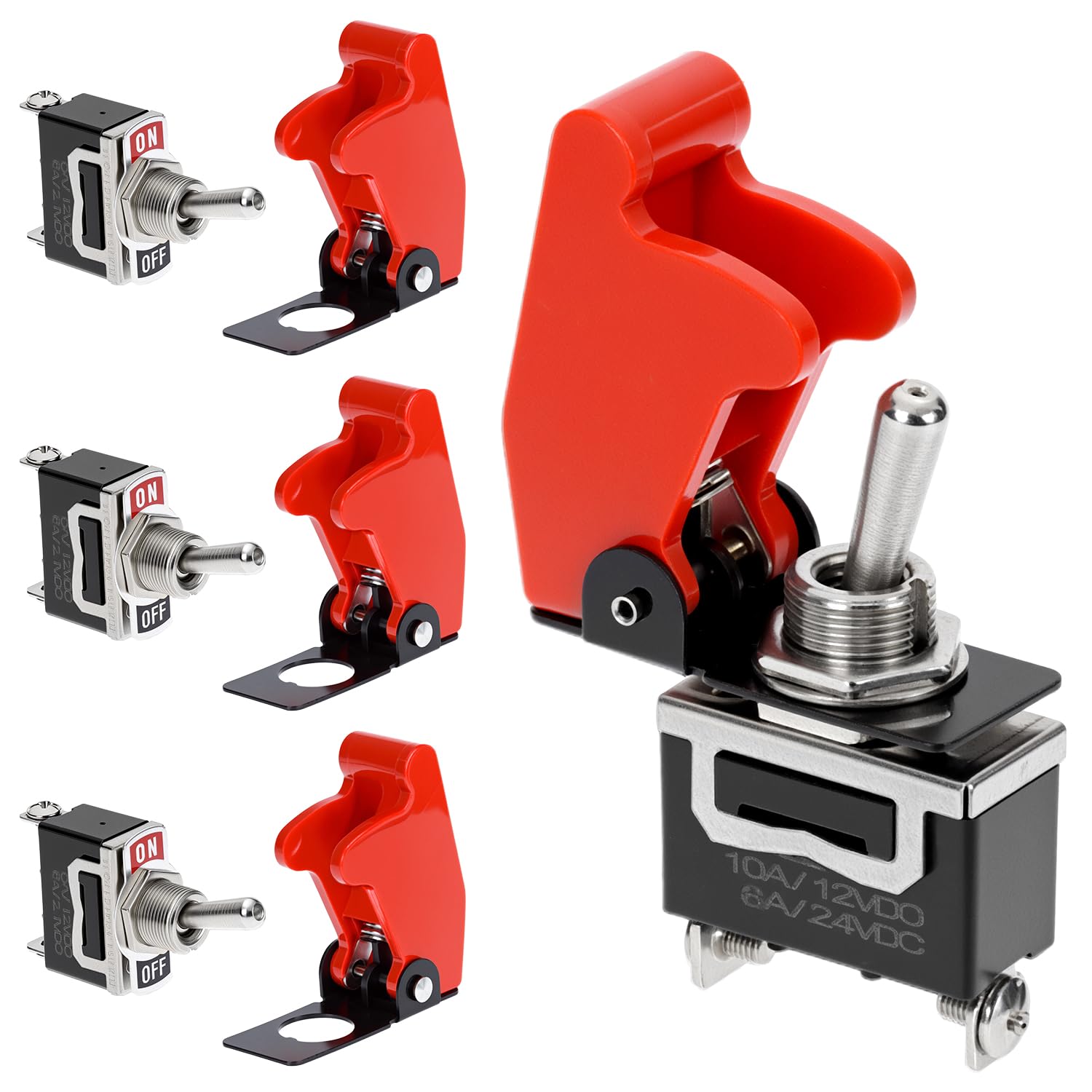 QWORK® 4 Pieces Toggle Switches with Waterproof Cover, 10A/12VDC, 6A/24VDC, 2 Pin 2 Position SPST Switch