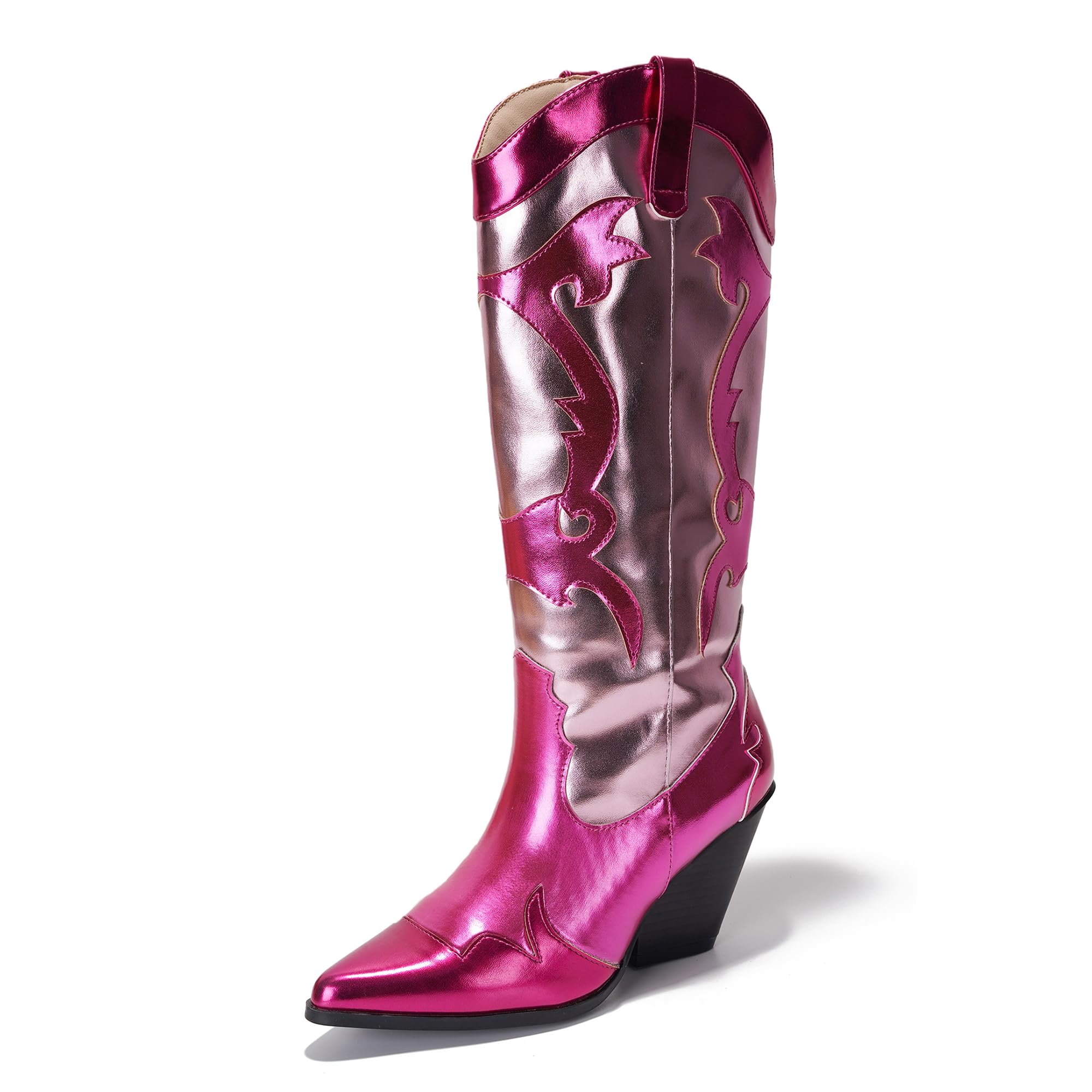 Cape Robbin Women's Metallic Colorblock Cowboy Boots Mid Calf 3 Inch Heel - Multicolor Western Boots with Pointed Toe & Comfort Footbed (Juliana)