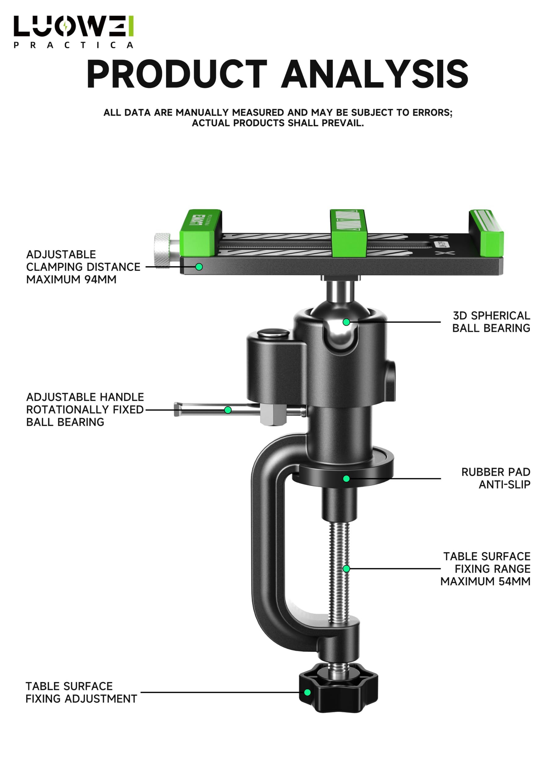 LUOWEI LW-319 Universal Rotary Fixture, 3D Adjustable Stand
