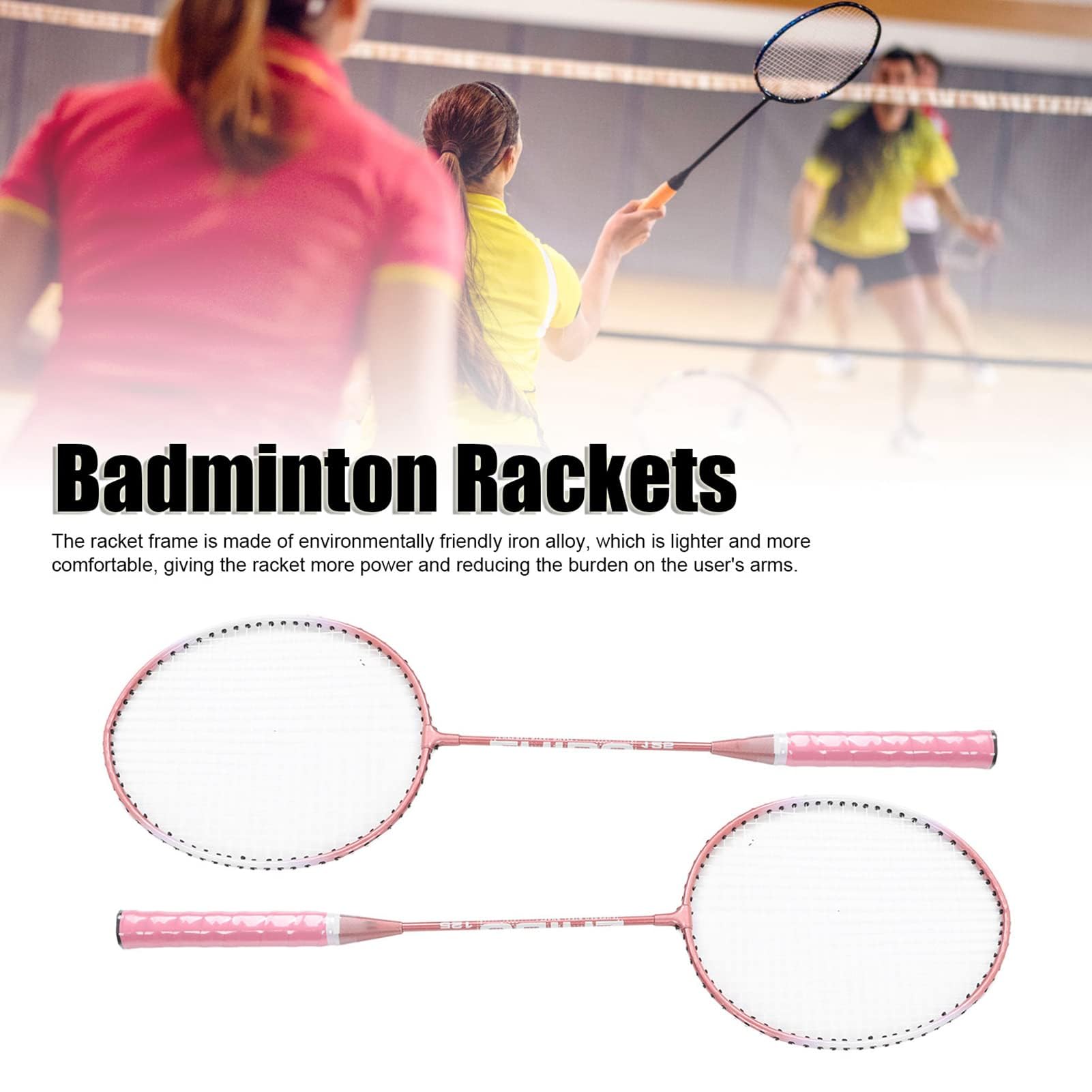 Racchette da Badminton Rosa Coppia di 2 con Impugnatura Antiscivolo per Giochi All'aperto in Giardino Badminton Esterno