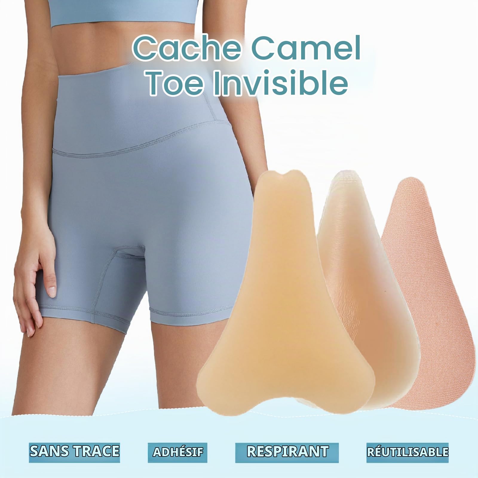 3 Pièces Protections Anti Camel Toe Silicone, Beige | Inserts adhésifs réutilisables masquent le moulage intime, offrant un rendu invisible sous maillots de bain et leggings