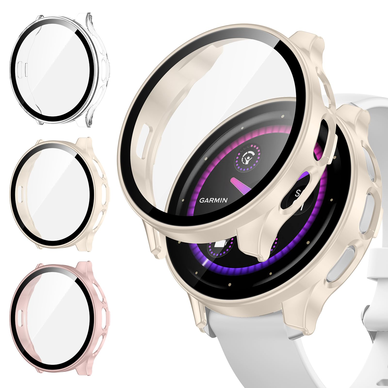 [3Pack] Kamita Etui z ochroną ekranu kompatybilne z Garmin Venu 3S 41mm, odporne na wstrząsy etui PC Bumper z folią ze szkła hartowanego, pełne pokrycie ochronne do Garmin Venu 3S 41 (Przezroczyste+