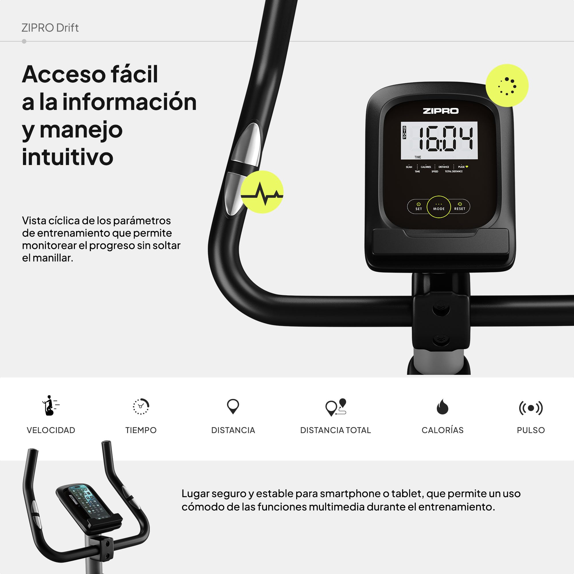Zipro Bicicleta de entrenamiento en casa Drift, Bicicletas estáticas, magnética, Bicicleta ergométrica 120kg, de interior
