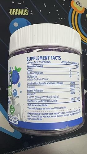 Miniatura 4 de Complejo masticable de monohidrato de creatina, 6400 mg para hombres y mujeres, fórmula avanzada con L-taurina + vitamina B12, suplemento masticable