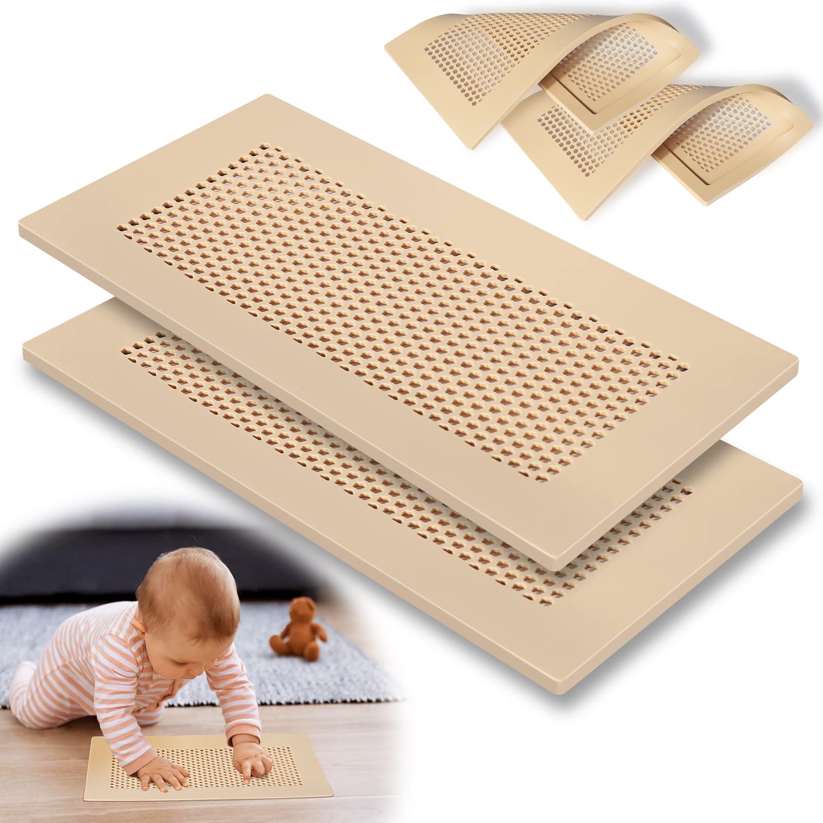 Photo 1 of Orzbow Baby Proofing Soft Silicone Vent Cover for Home Wall/Ceiling/Floor Register of Width 5.3" to 5.9", Length 11.3" to 11.9", Child Proof Floor Air Vent Deflector Cover, Easy Install, Khaki, 2 Pack