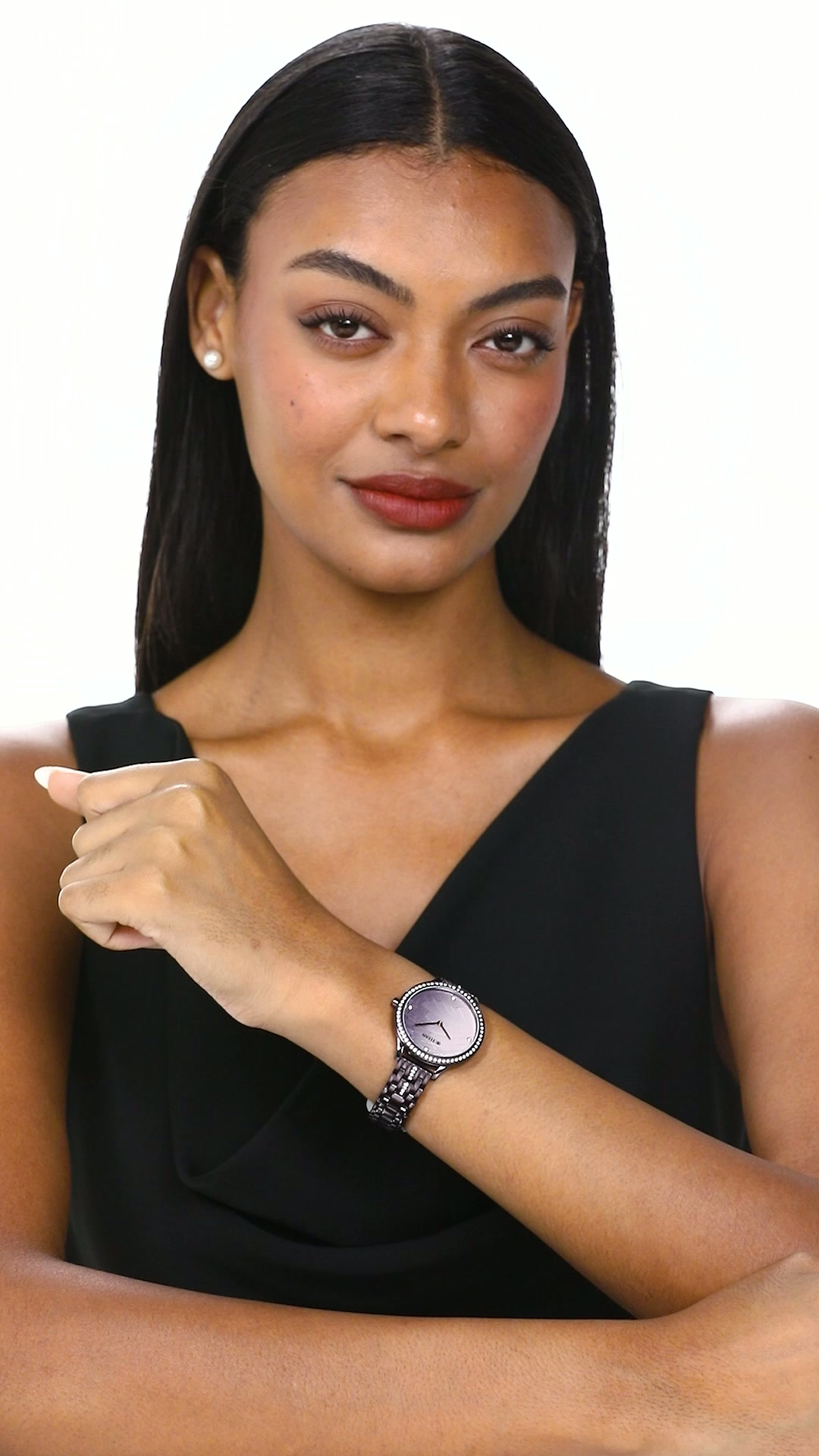 Titan Glitz Purple Dial Analog Stainless Steel Strap Watch for