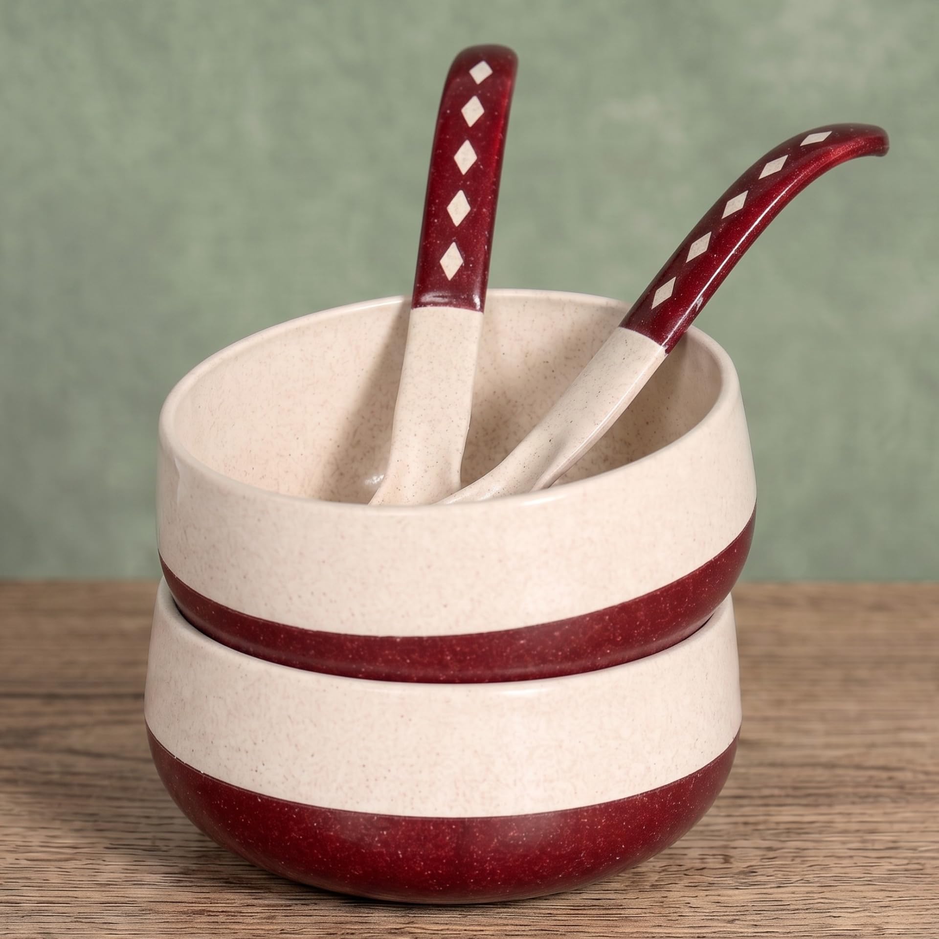 Eha Earth-Friendly Soup Bowls with Spoons | 250 ml | Made with Rice Husk Biocomposite | Microwave Safe Bowl | Serving Bowl Set of 2 | Coral