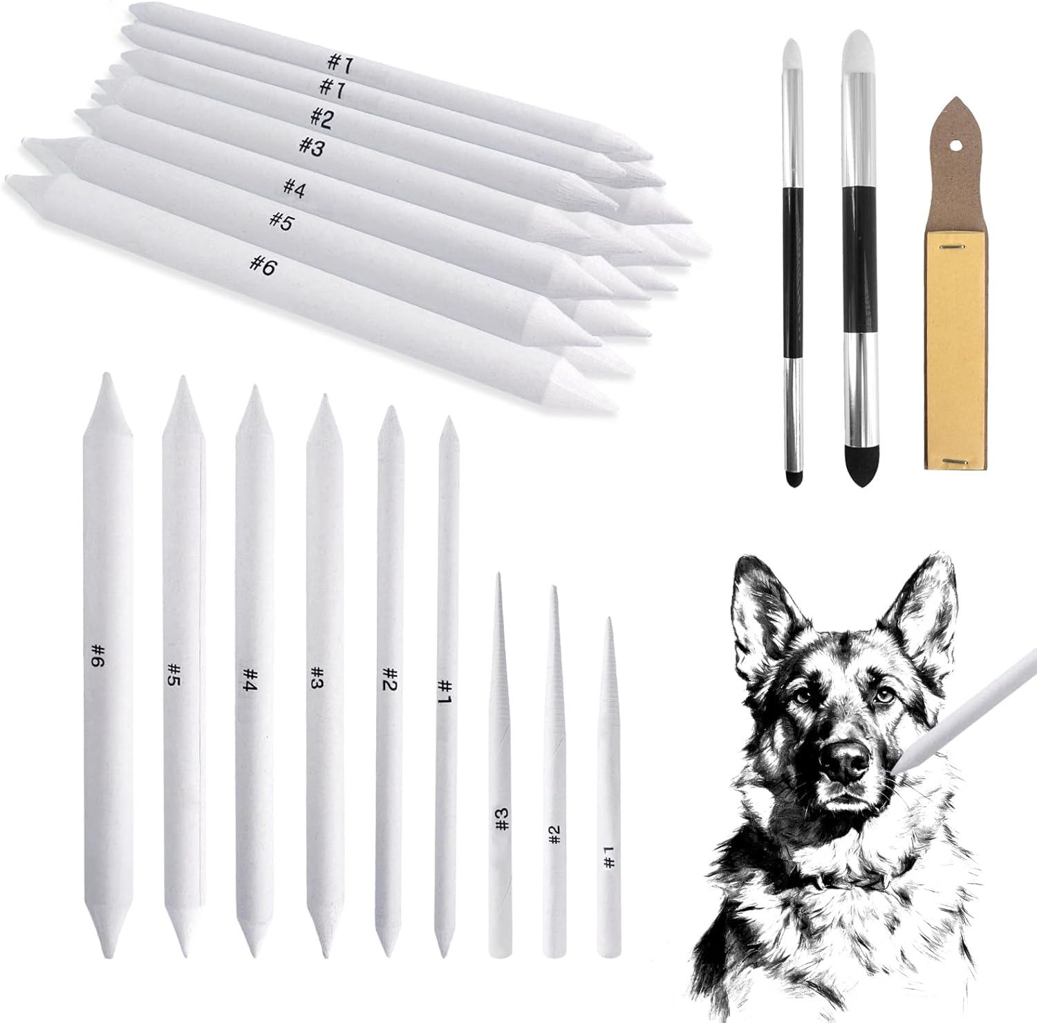 288 Pcs Blending Stump and Tortillion Set, Pencil Sketch Paint Tools Drawing Supplies Paper Blend Stumps Art Blenders with 2 Sponge Pen and Sandpaper Board for Student Shading Drawing (Assorted)