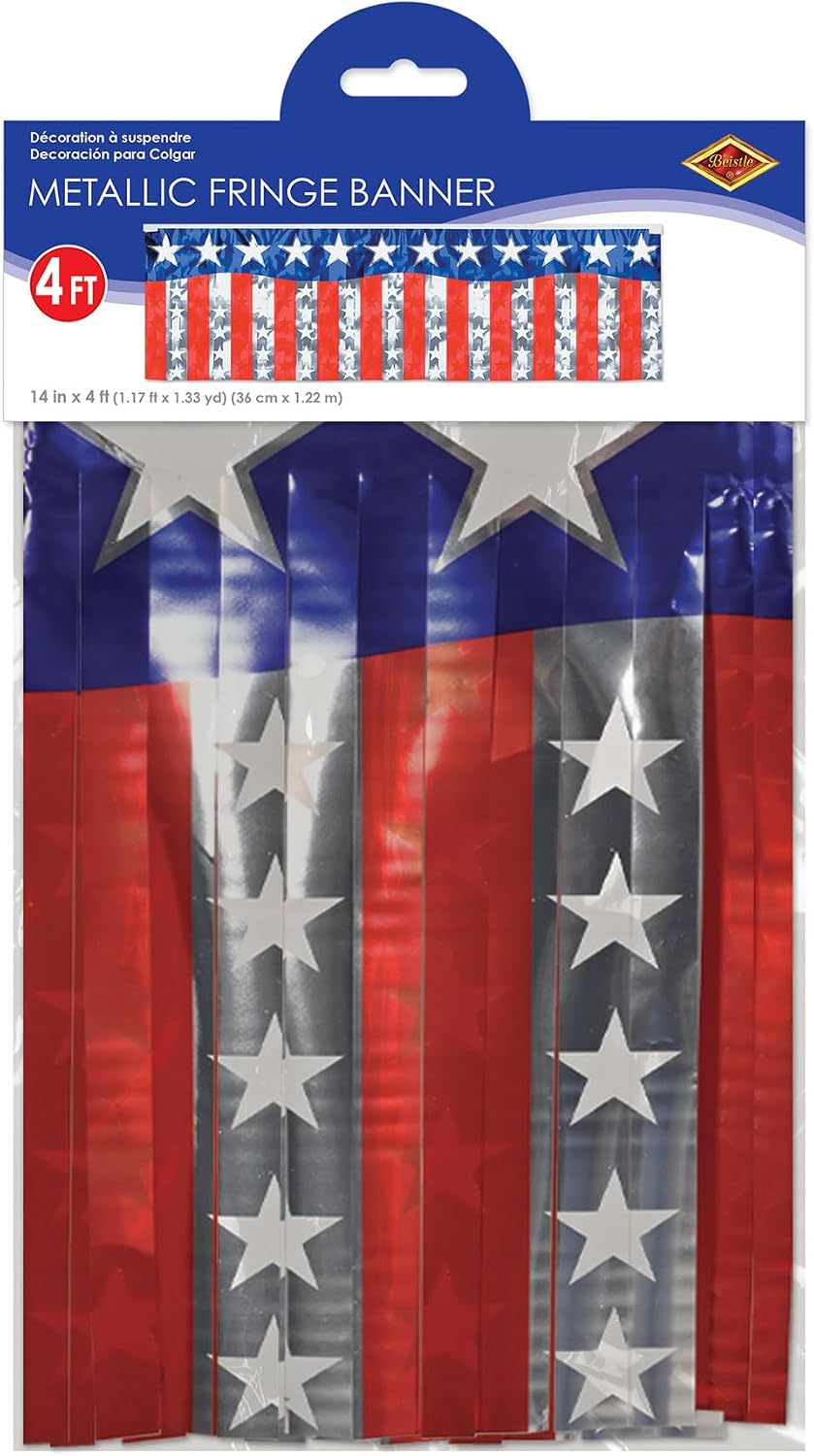 FR Metallic Stars & Stripes Fringe Banner Party Accessory (1 count) (1/Pkg)