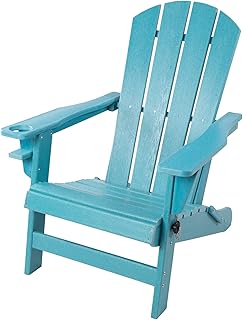 Kozyard Folding Adirondack Chair, Patio Outdoor Chairs, HDPE Plastic Resin Deck Chair, Painted Weather Resistant, for Deck, Garden, Backyard & Lawn Furniture, Fire Pit, Porch Seating (Blue)