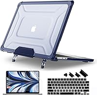 Vista 10 de Batianda Funda resistente para MacBook Air de 15 pulgadas 2026 M5 2025 M4 2024 2023 versión modelo A3448/A3241/A3114/A2941, soporte plegable Azul