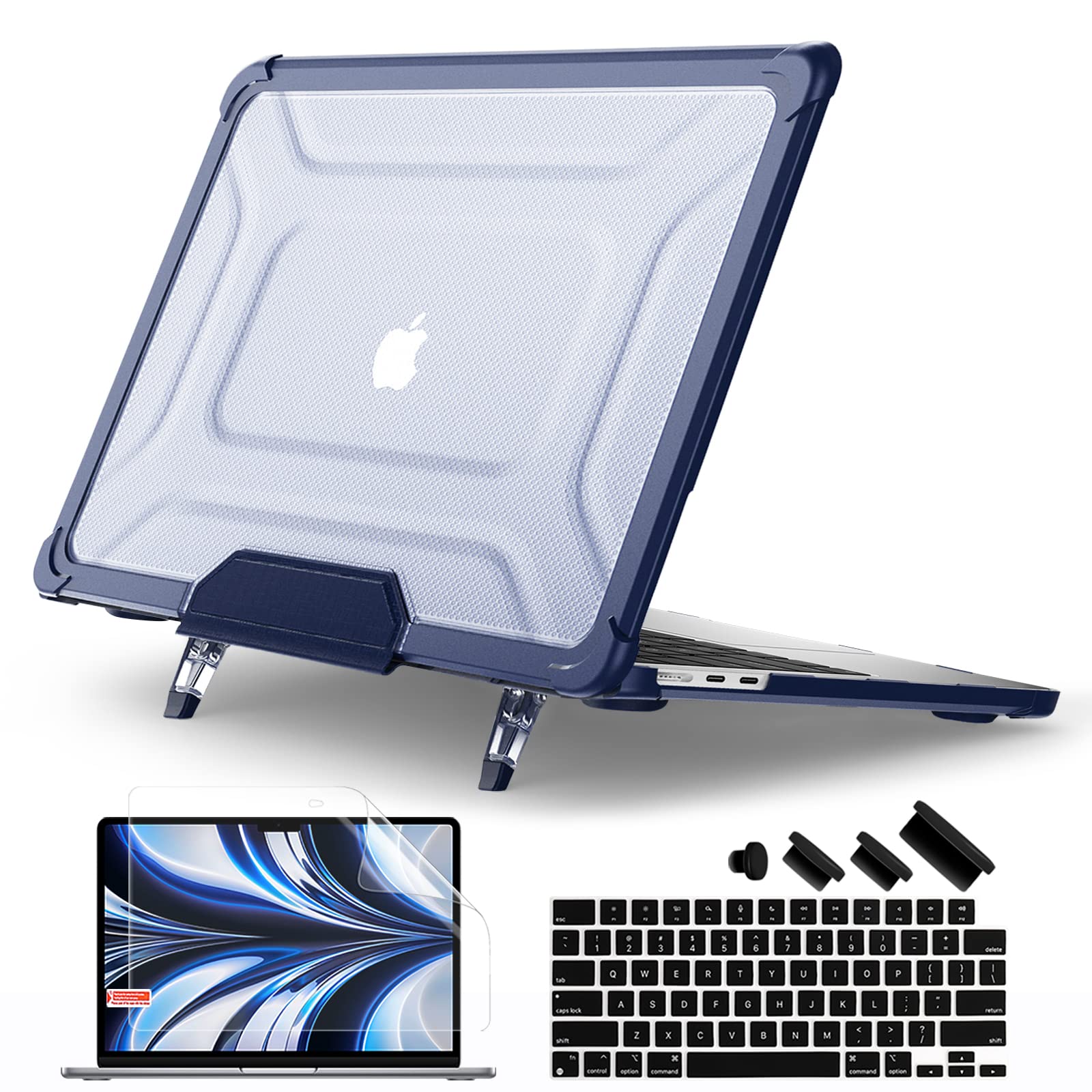 Batianda Case for M4 New MacBook Air 13.6 inch 2025 2024 2022 Model A3240/A3113/A2681- Full Protection Anti-Collision Design Foldable Stand TPU Bumper - Durable Scratch-Resistant, Navy-image-19