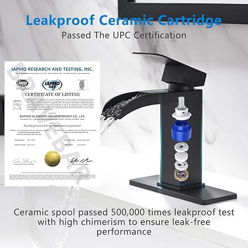 Miniatura 2 de BRAVEBAR Grifo de baño de cascada negro  Grifo de baño de una sola manija para lavabo de baño de 1 o 3 agujeros de latón macizo con placa de