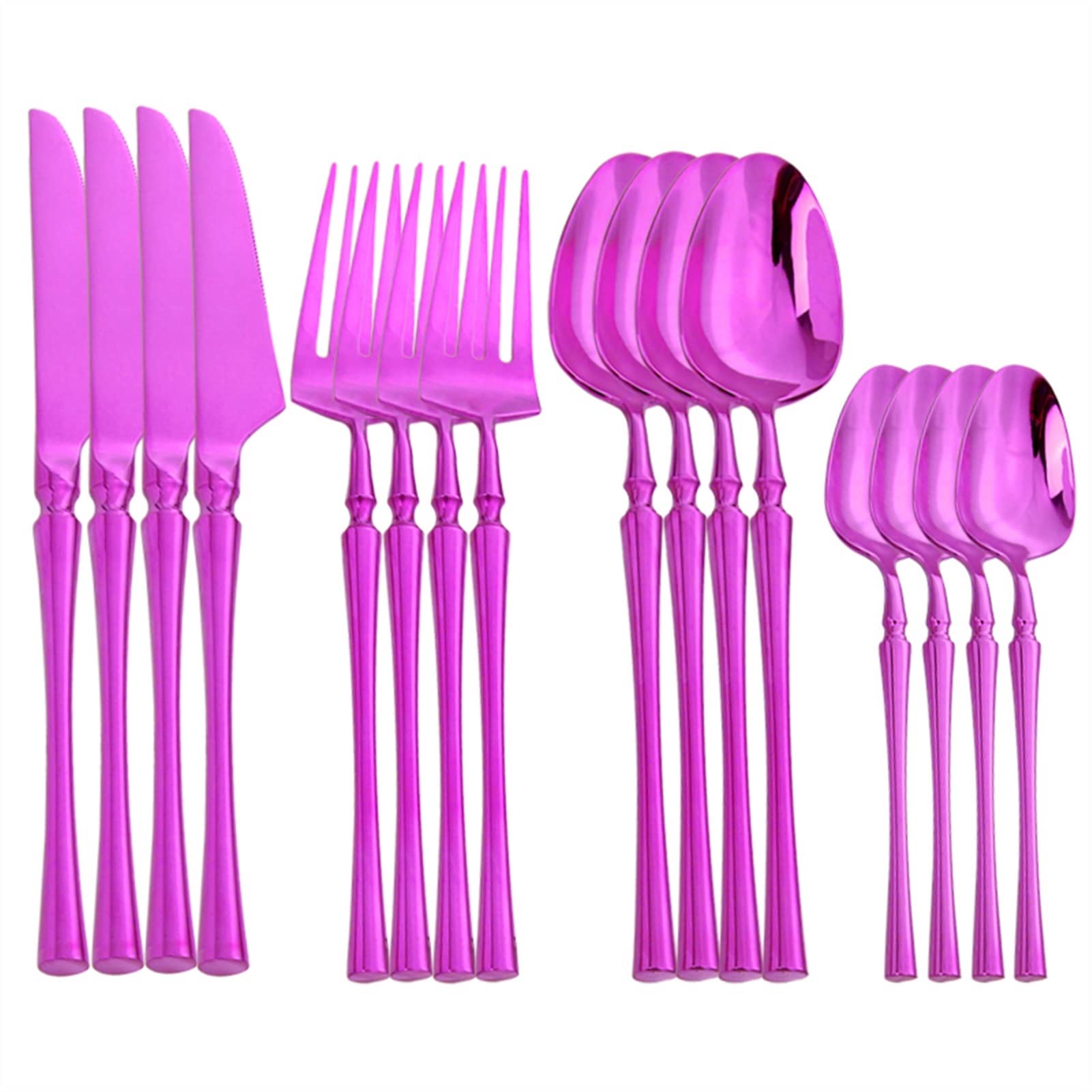 Gabelmesser-Löffel-Set Gold Geschirr Set Glänzend Gespiegelt Besteckset, 18/10 Edelstahl, Geschirr Küchenmesser, Gabel, Teelöffel Besteck Set Rostfreier Stahl (Color : Purple)