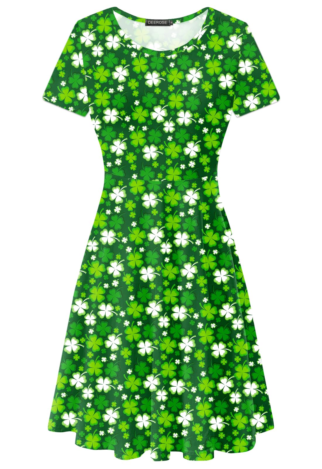 Deerose Christmas Short Sleeve Dresses Women Xmas Elastic Waist Midi Dresses Casual Tunic Dress