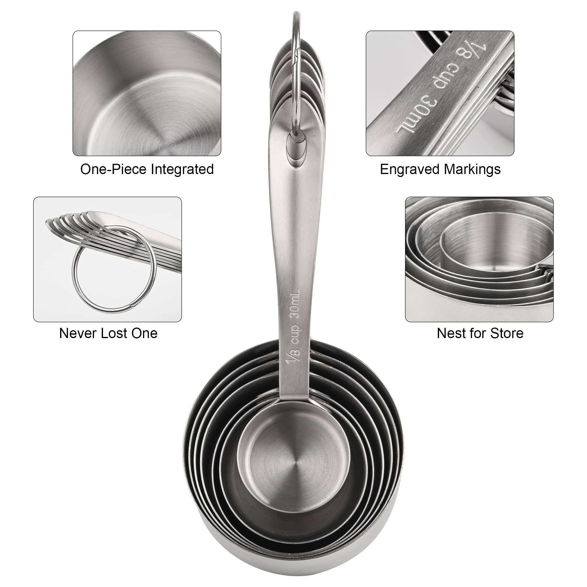 Messbecher und Löffel Set, Edelstahl Messbecher und Löffel Set 18:7 Küchenmessbecher, 9 Backgewürz-Messlöffel, US&metrische Messbecher und Löffel zum Kochen
