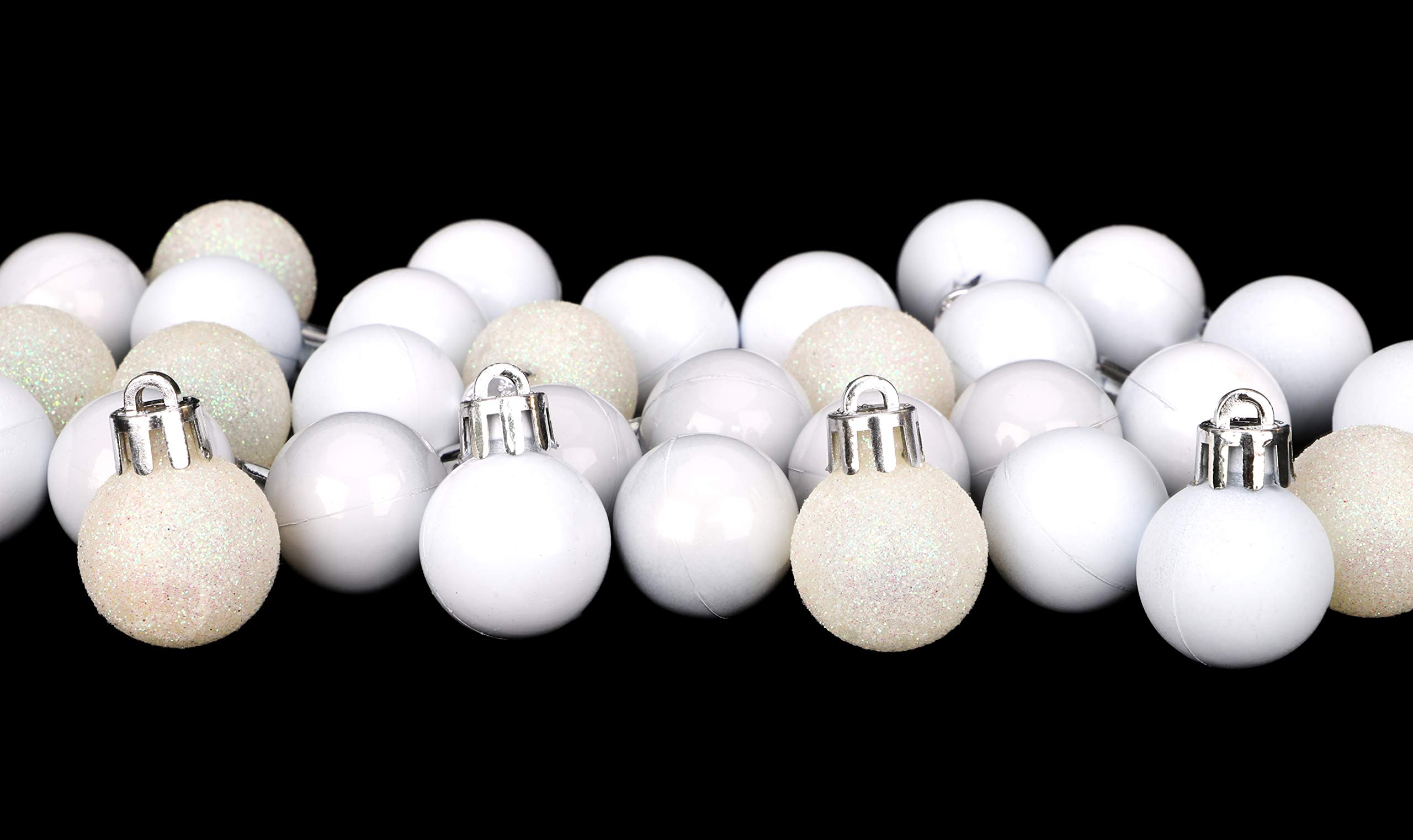 Toyland White Toyland® Pack Of 32-25Mm Mini Christmas Tree Baubles - Shiny Matte & Glitter Design - Christmas Decorations (White)
