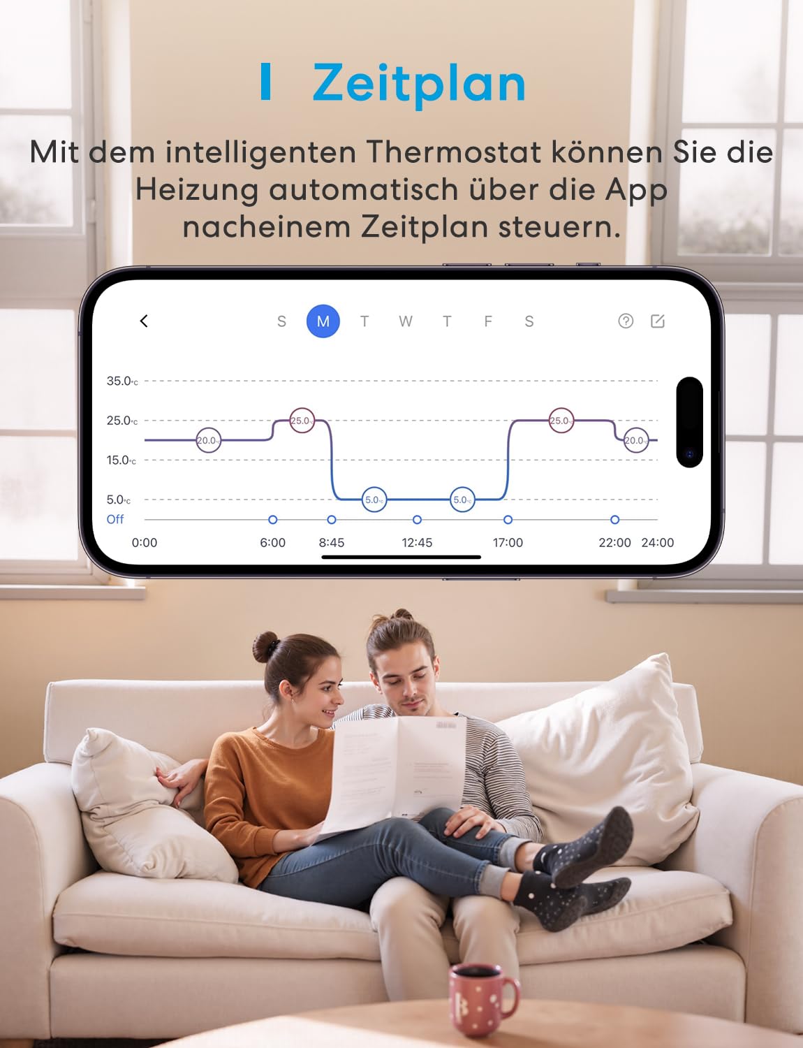 Meross Thermostat Matter Heizungsthermostat Heizung Smart Digital WLAN Raumthermostat für Fußbodenheizung & Boiler, Intelligente Wandthermostat kompatibel mit Alexa, Siri & Google, Home Assistant