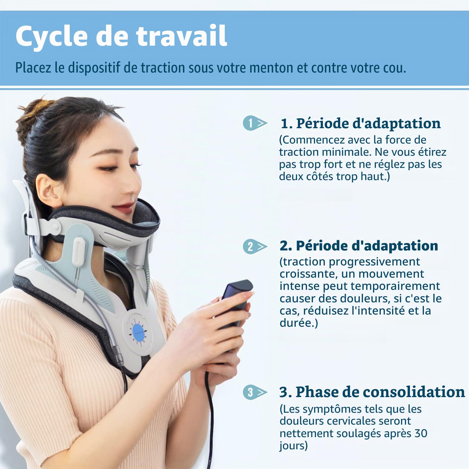 Holdsound Dispositif De traction Cervicale, Un Dispositif De Traction Cervicale Réglable électriquement Qui Soulage Efficacement Les Douleurs Au Cou， Facile à Utiliser