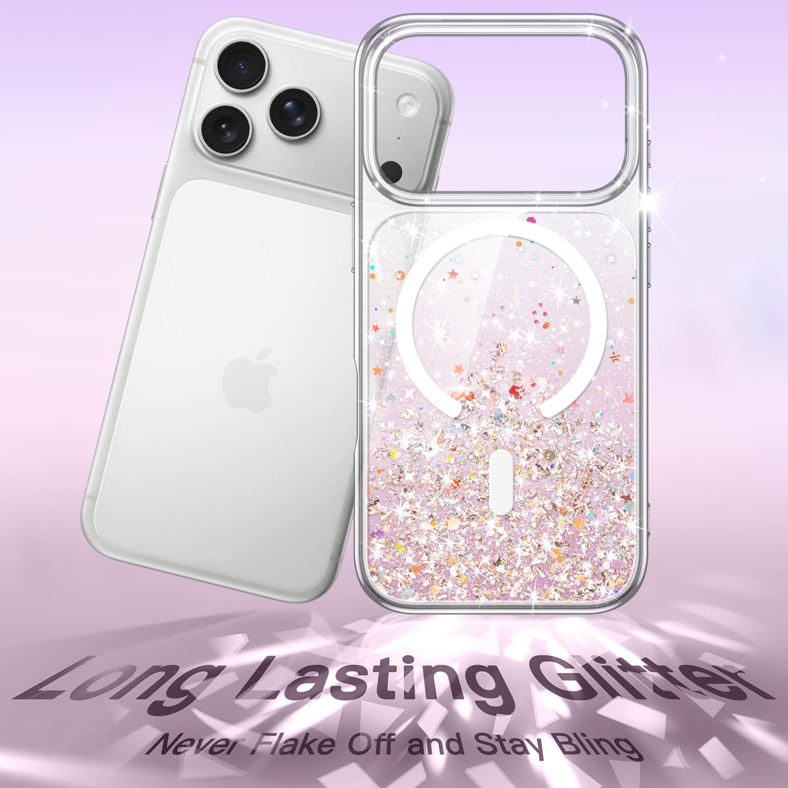 JETech Cover Con Glitter Per IPhone 15 (6,1") - Compatibile MagSafe, Trasparente Con Scintillii Rosa, Antiurto Per Donne E Ragazze