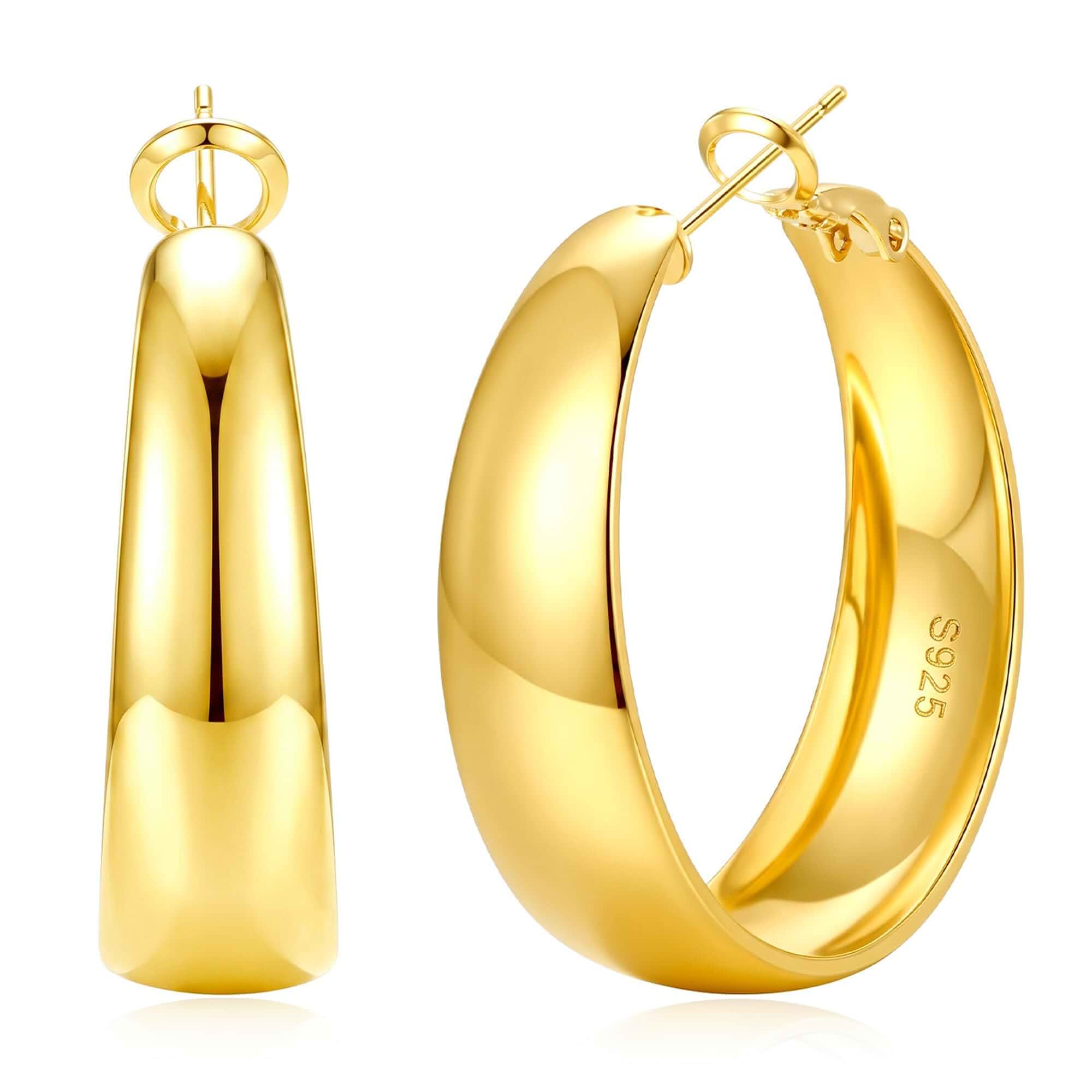 8mm Chunky Hoop Earrings for Women Large Thick Earrings 8mm Wide Gold Hoop Earrings, Arc Curved Design, Lightweight, Hypoallergenic, Tarnish-Free，Gift-Ready