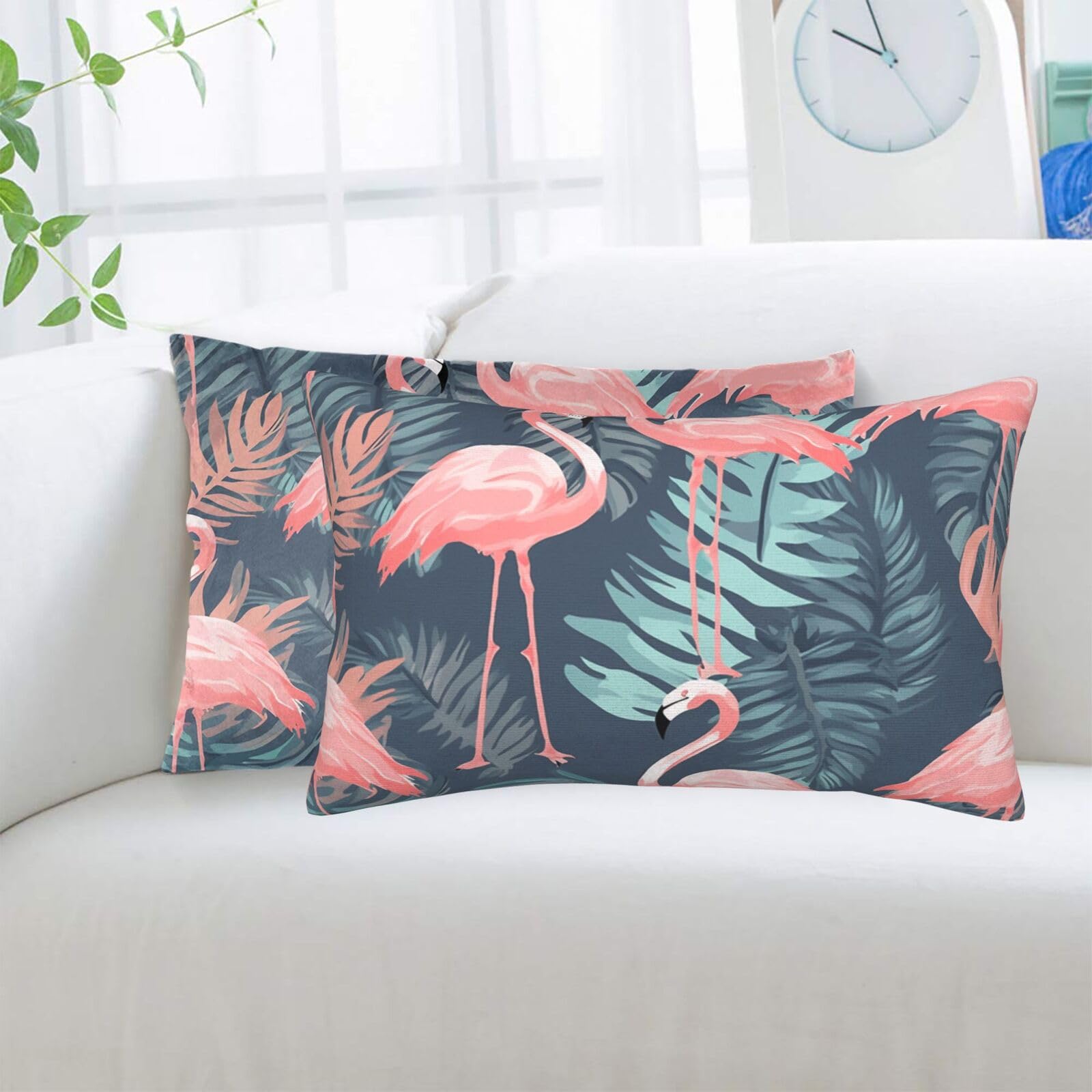 Summer Flamingo Palm Leaves Standard Pillowcases Sets of 2, Ultra Soft Microfiber Plush Pillow Cases 20"X30" Comfort Decorative Throw Pillow Cover with Hidden Zipper for Bedroom, Sofa, Couch