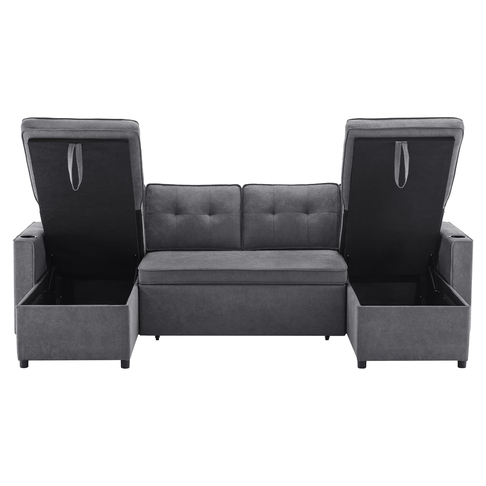 Design moderno, mobili imbottiti, divano a 4 posti, divano a forma di U, divano letto con funzione di sonno, tessuto di lino, con porta bevande, due alloggi, adatto per famiglie, soggiorni e altri