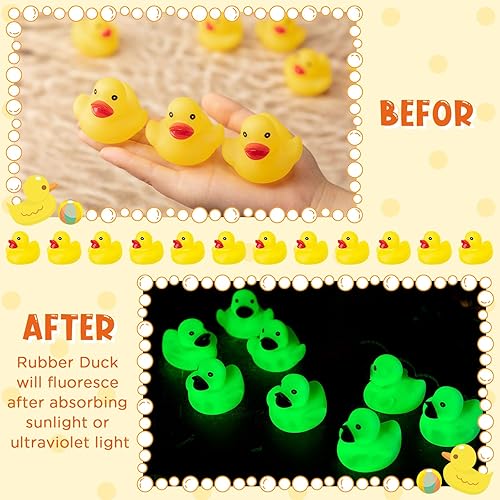 Miniatura 10 de Chitidr Patos de goma luminosos que brillan en la oscuridad de 2.2 pulgadas, mini pato de goma fluorescente, juguetes de bañera flotantes