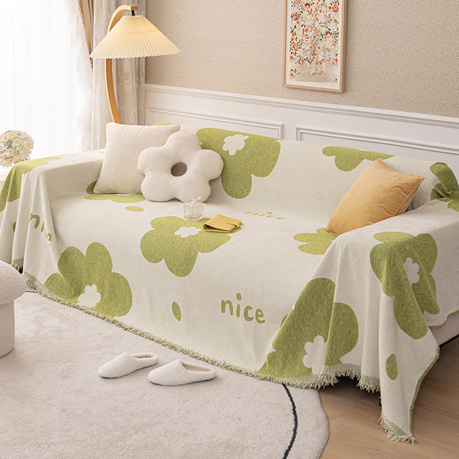 Housse de canapé verte en chenille douce 180x340 pour canapé deux places