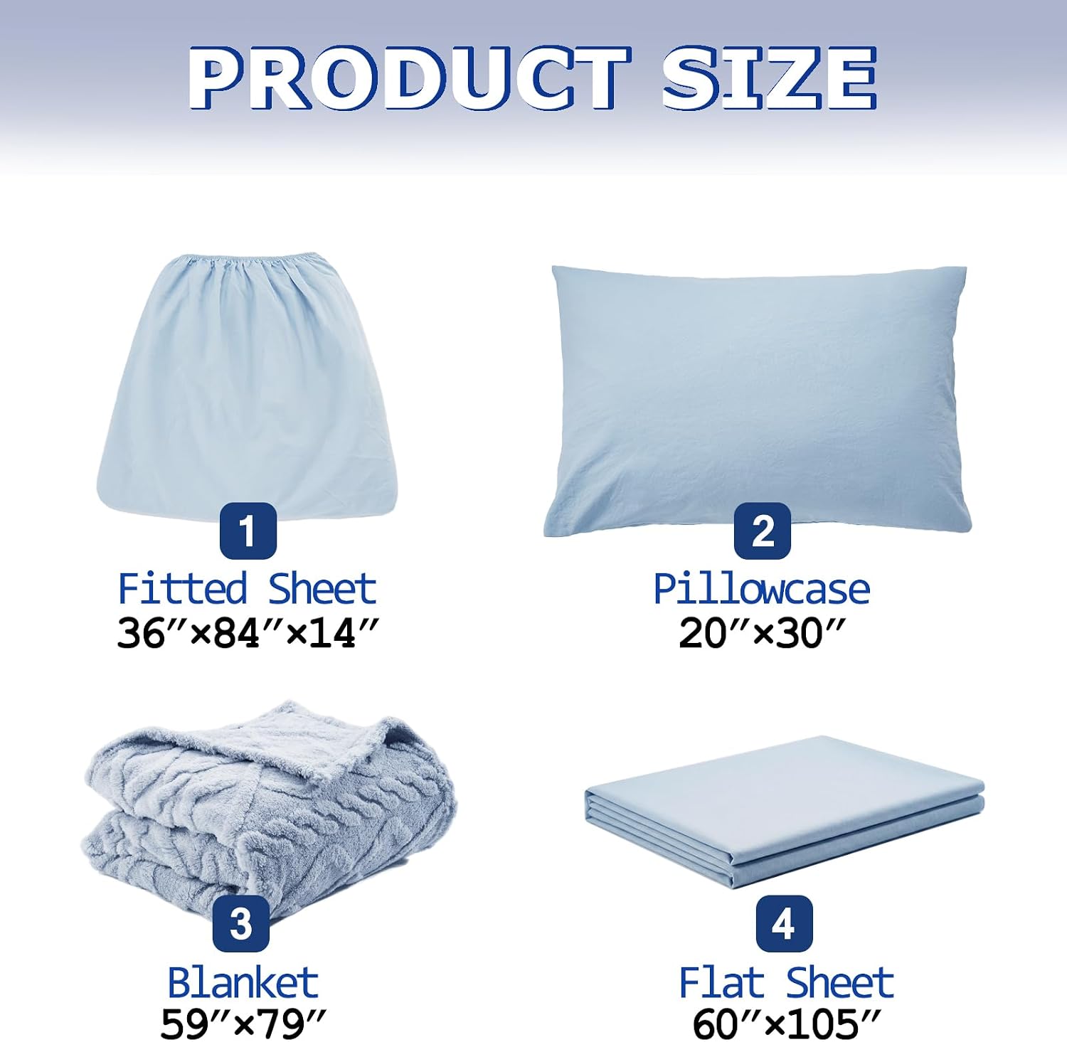 4 Pcs Hospital Bed Sheets for Home Use Deep Pocket Sheet Set with Blanket – Fitted 36 x 84 x 14 Inches, Flat 60" x 105", Pillowcase 20" x 30", Soft Textured Bedding for Adjustable Beds