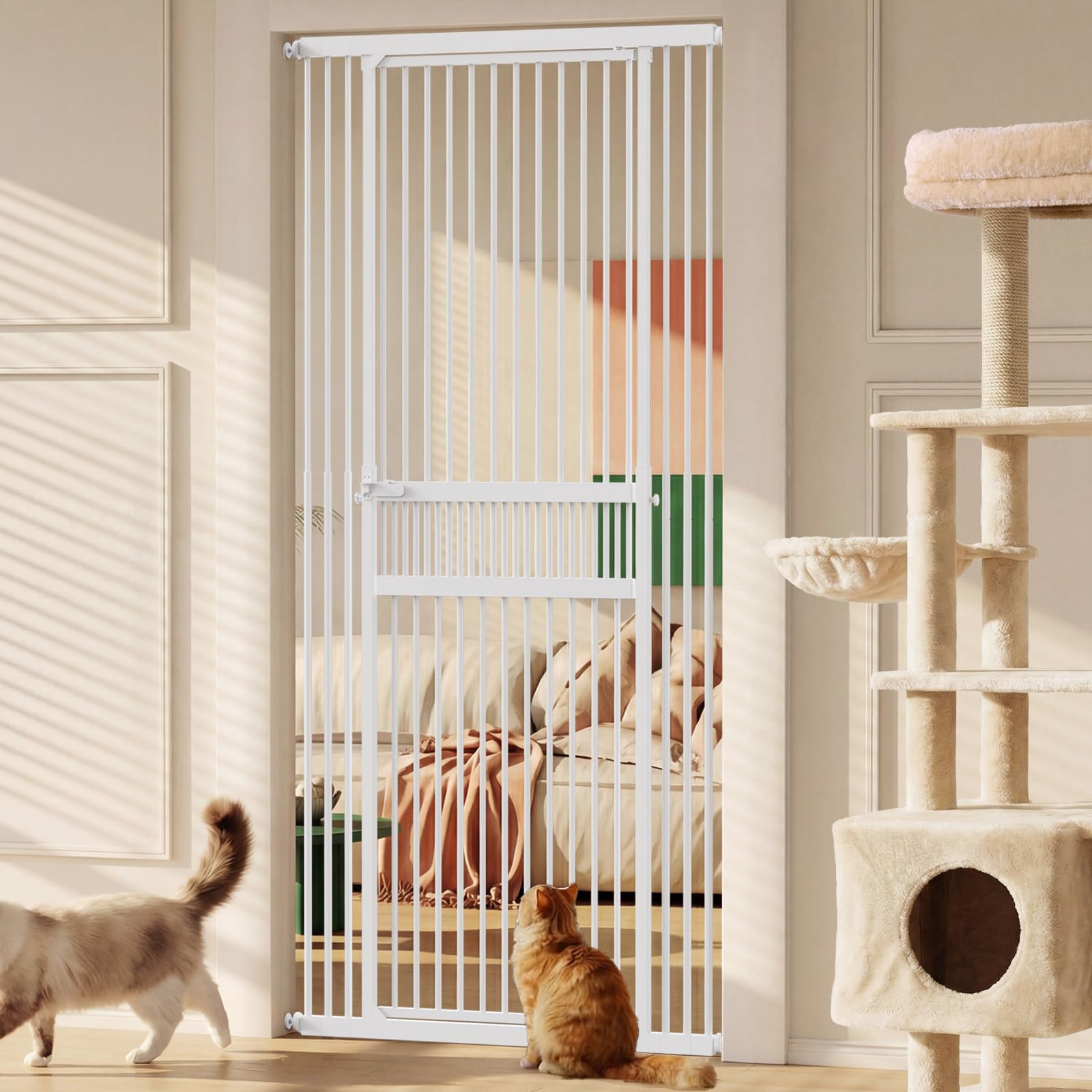 Photo 1 of ***MISSING PARTS***Gardner Pet Extra Tall Cat Gate 49"-86" Adjustable Height, Tall Pet Gate for Doorways/Hallways with 27.5"-37" Adjustable Width Baby Gate with 4 Extensions Kits, No Drilling Pressured Mounted (White)