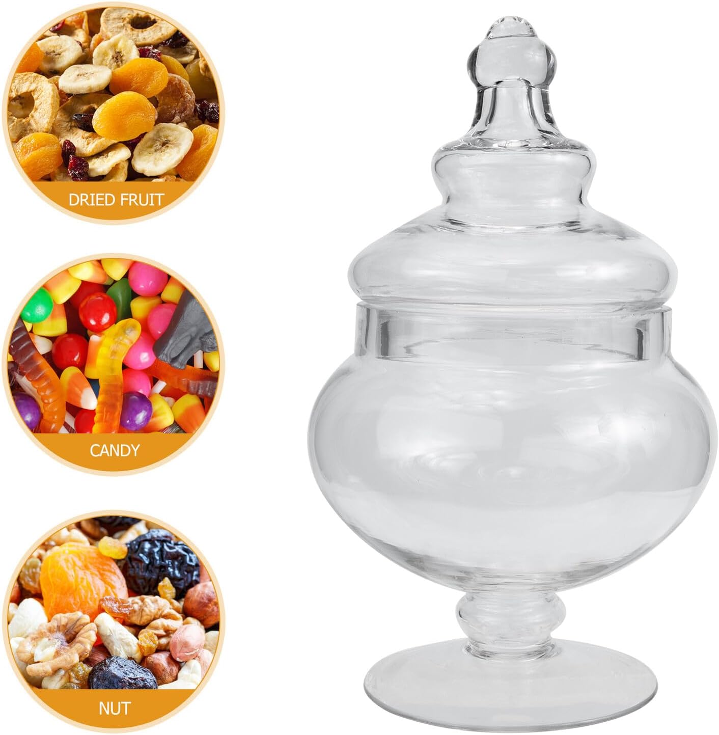 FOMIYES Glass Candy Jar with Lid 1pcs, Glass Storage Canister for Dry Food and Dried Fruit, Kitchen Pantry Container for Home Use