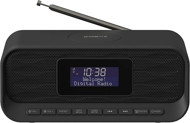 Groov-e Zeus DAB/FM Digital Clock Radio With Wireless Charging and Bluetooth | DAB Clock Radios For Bedroom | USB Charging Port and 6W Speaker - Black