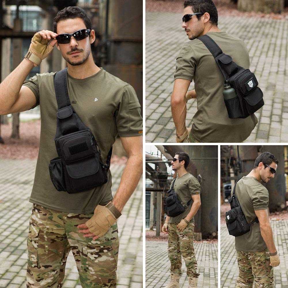 Sac Poitrine Tactique Selighting - Sacoche Bandoulière Militaire Avec Poche Bouteille Et Port USB - Randonnée, Camping