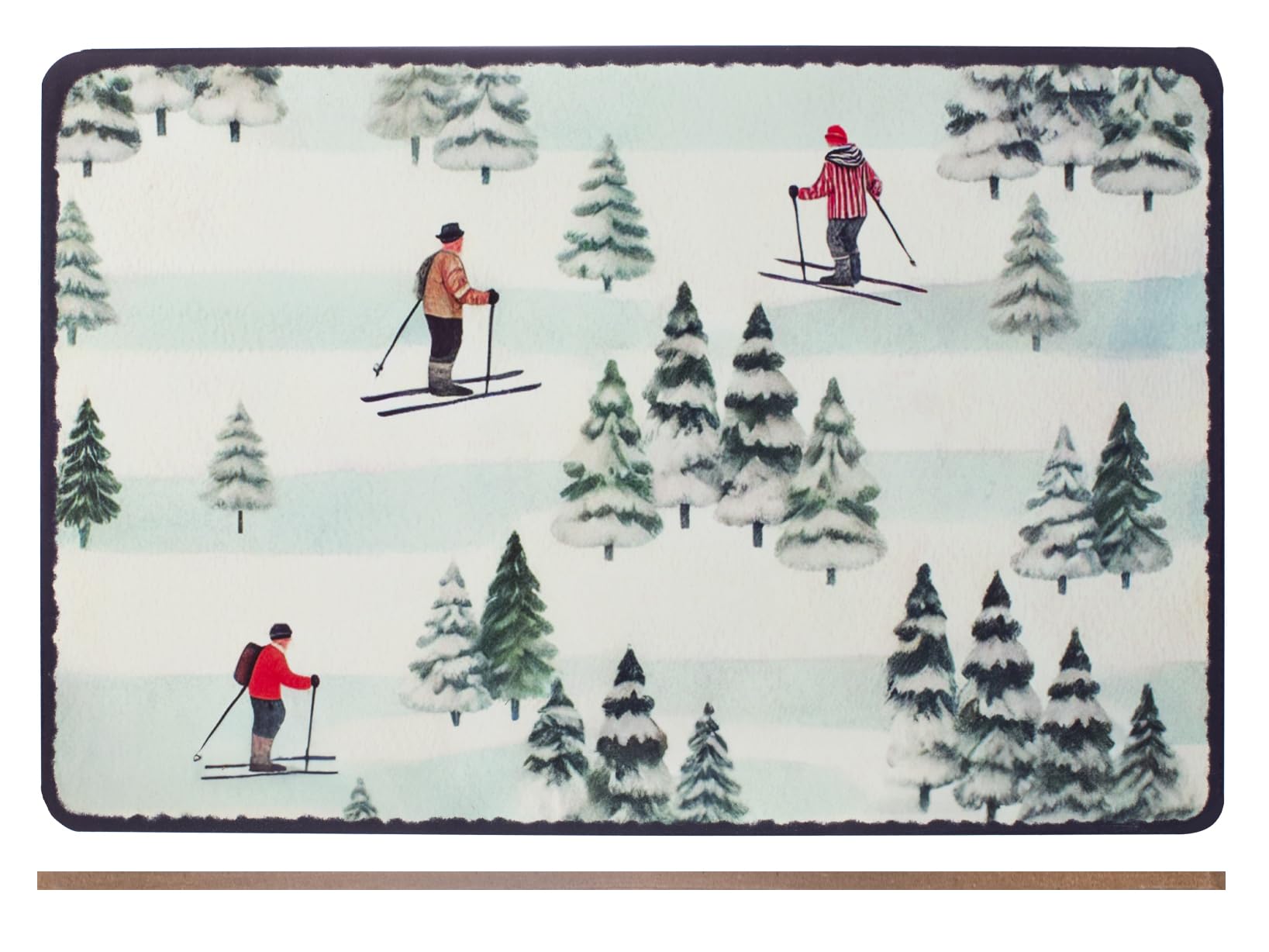 H&H Set of 2 Cork Placemats, Skiers Decoration, 43 x 28 cm, Natural, Durable and Non-Slip, Ideal for Table, Kitchen and Daily Use