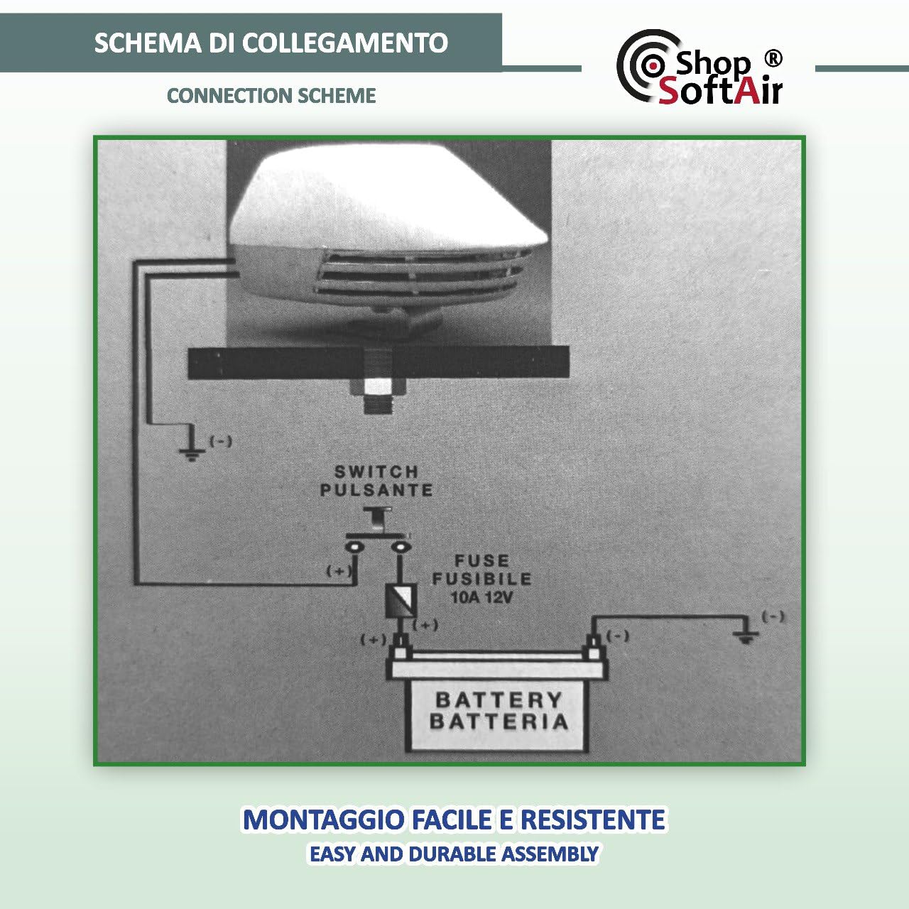 Tromba Elettrica Nautica Nera o Bianca 12v ABS per Barca o Gommone con Staffa e Viteria in Acciaio Inox