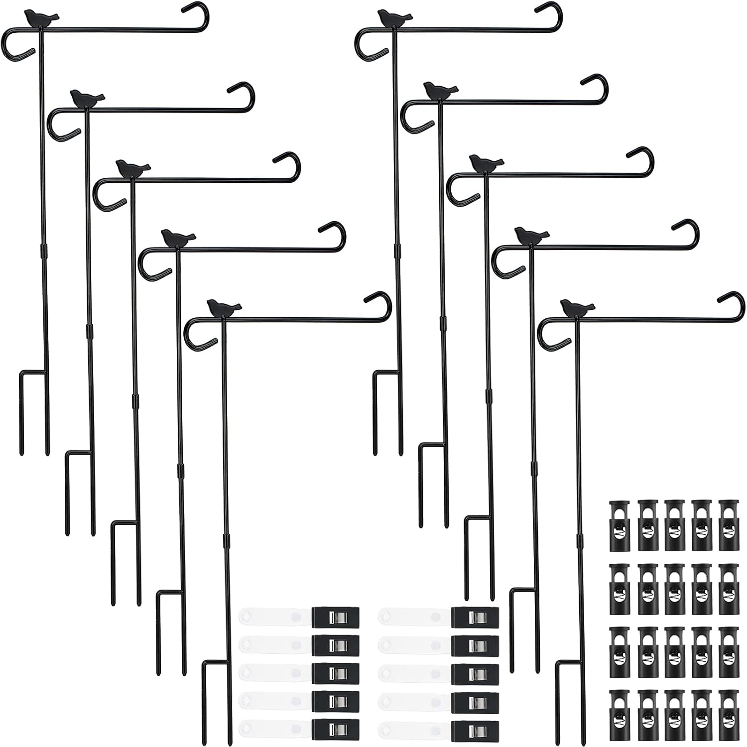 10 Pack Garden Flag Stand with Flag Stoppers and Clips