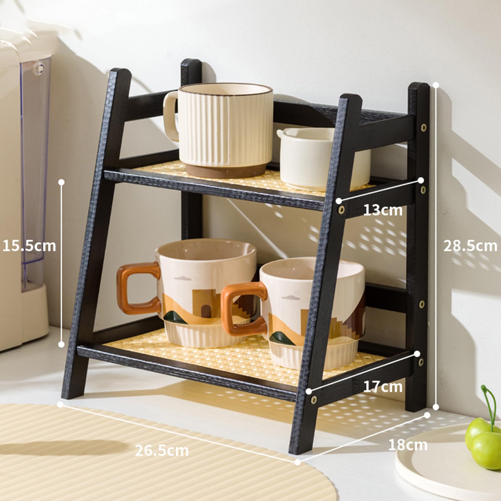 Bambus-Becherhalter – 2-stöckiger Arbeitsplatten-Organizer für Tee- und Kaffee-Bar-Zubehör, Haushalts-Becherregal, Gewürzaufbewahrung – Küchenthekenregal