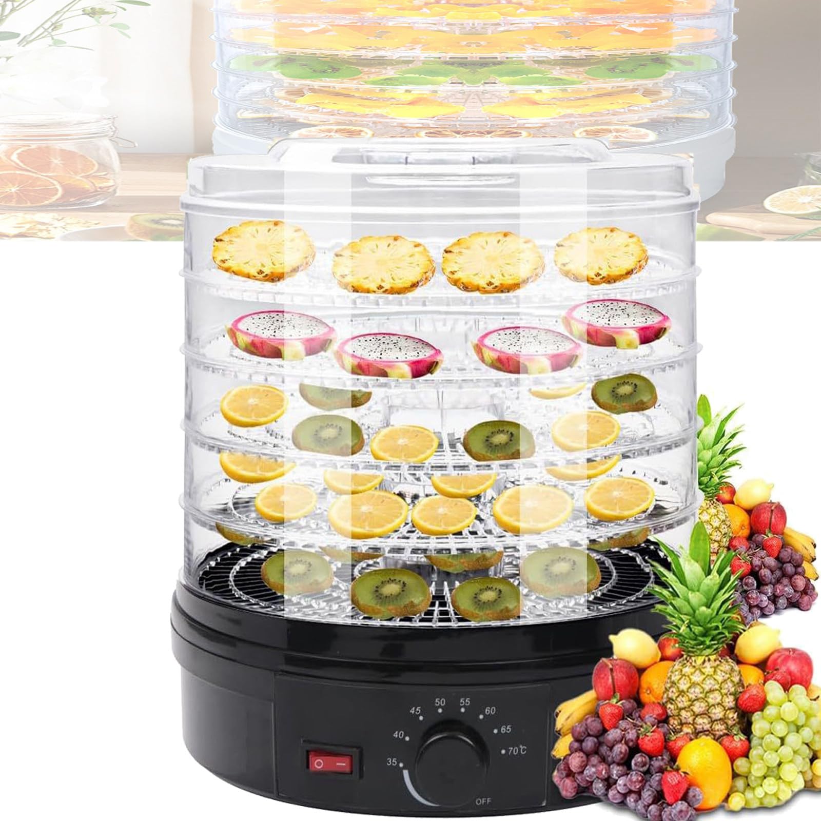 Fruit Dehydrator, Food Dehydrator 5 Trays, 350w Herb Dehydrator, Max Capacity 13l, Jerky Meat Dehydrator, 158ºf Temperature Control, Suitable for Fruits, Yogurt, Vegetables, Pet Snacks,Black