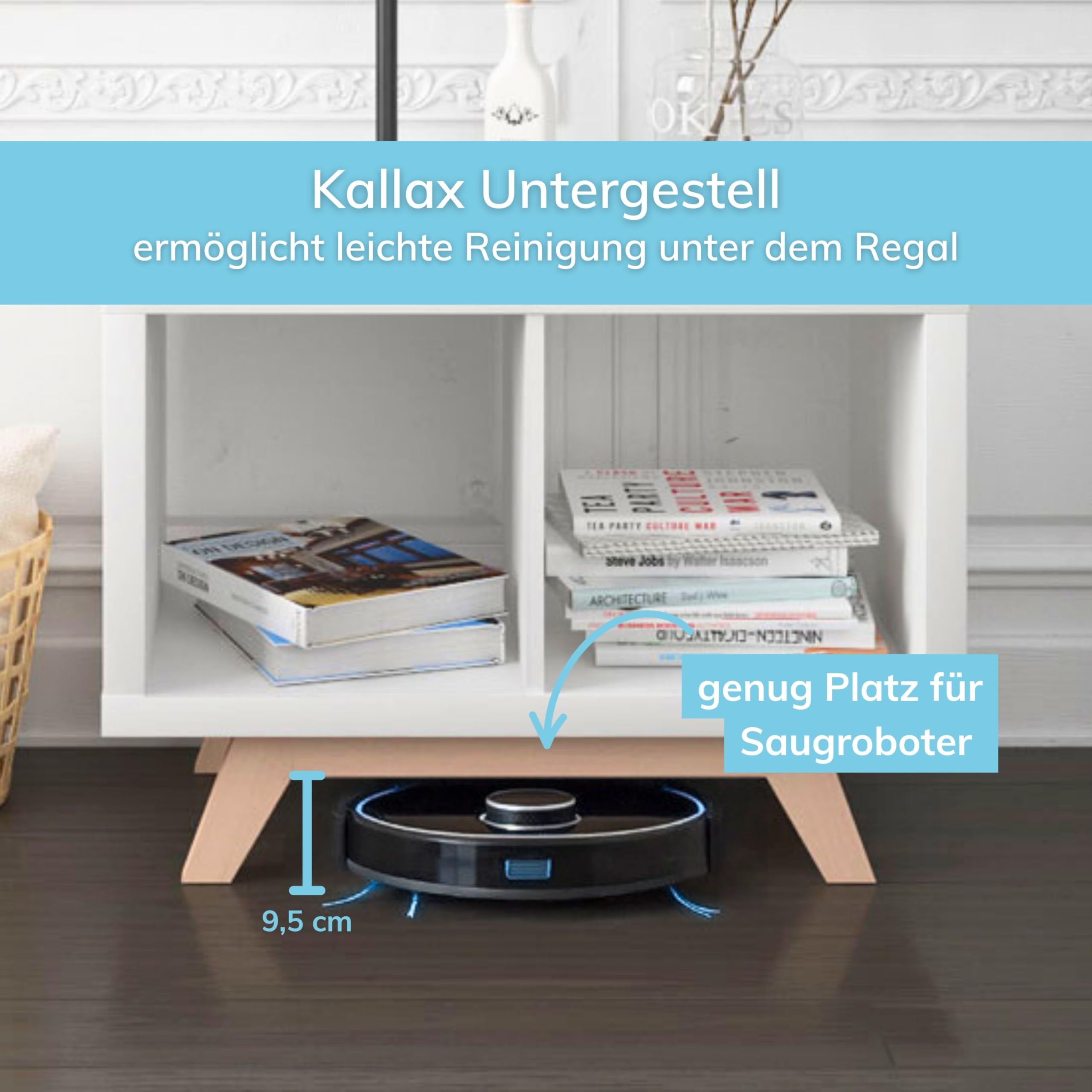 Kallax Regal Untergestell für 2er Kallax | Holzuntergestell Massive Buche | Möbelfüße für Kallax Sideboard | Passgenau 2 Fächer Breite | Retro Design
