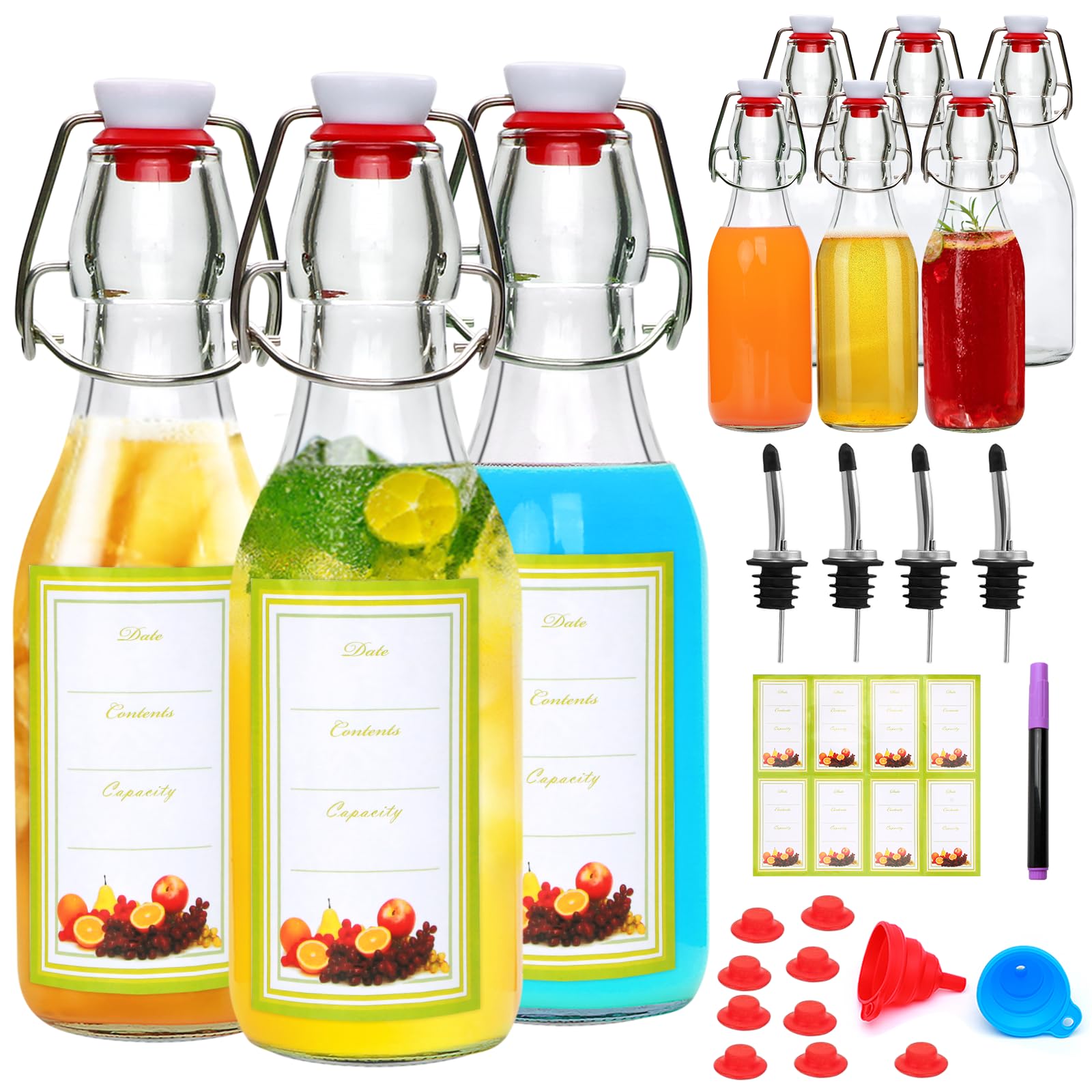 8.5 oz Swing Top Glass Bottles, Flip Top Beer Brewing Bottles with Stopper for 2nd Fermentation, Vanilla Extract, Juice, Kombucha, Honey, Vinegar,