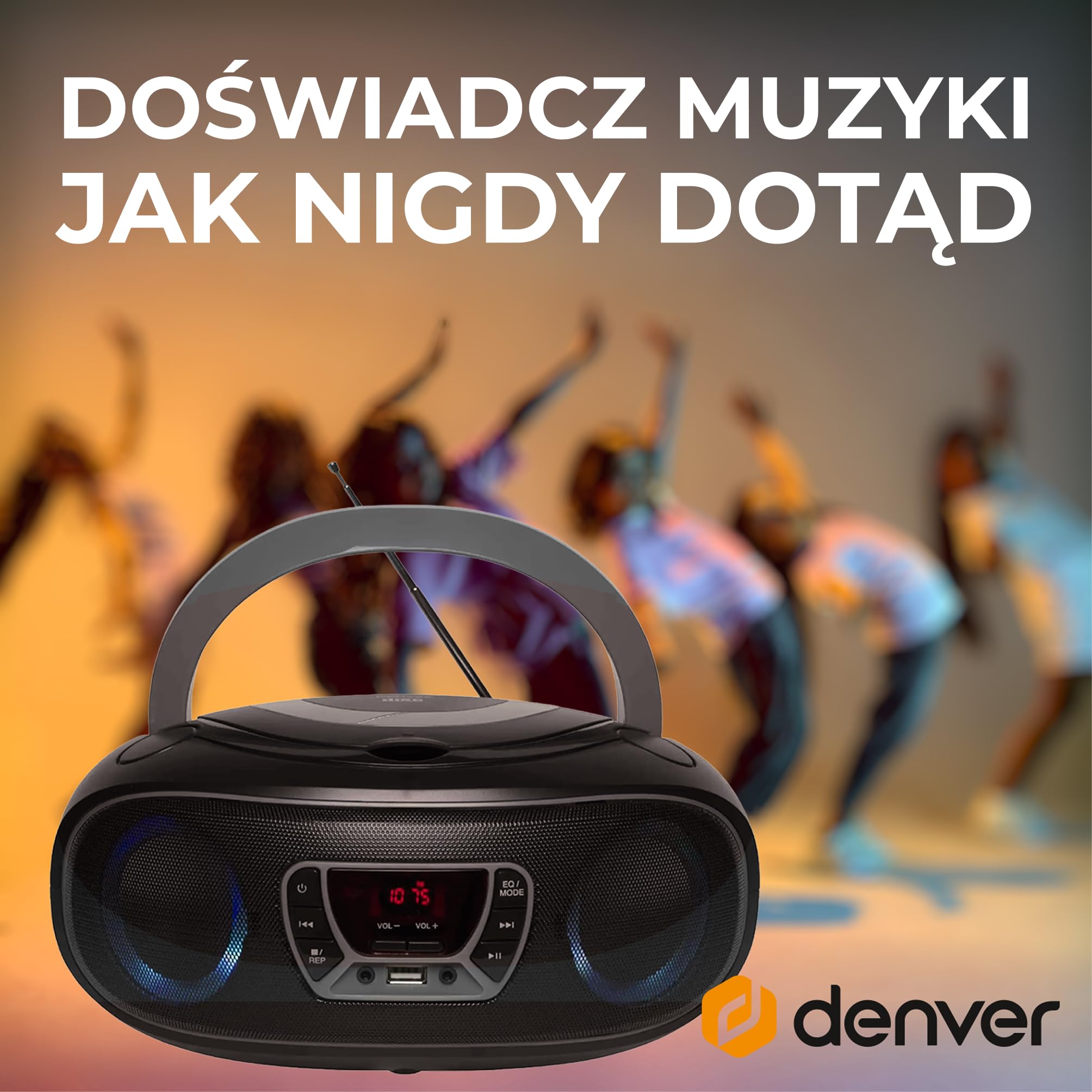 Denver TCL212BT radio z Bluetooth, radio Bluetooth z efektami świetlnymi, przenośny odtwarzacz CD, AUX, USB, kolor szary, czarny