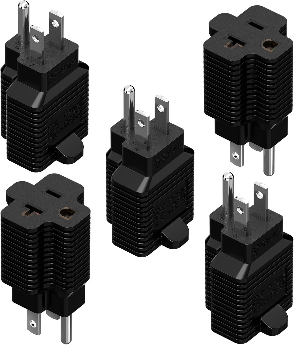 (5Pack) Nema 5-15P to 5-20R Adapter, ETL Verified 2-in-1 15Amp 125Volt to 20Amp 125Volt Power Adapter, Household 15A to 20A Adapter T-Blade 15Amp to 20Amp