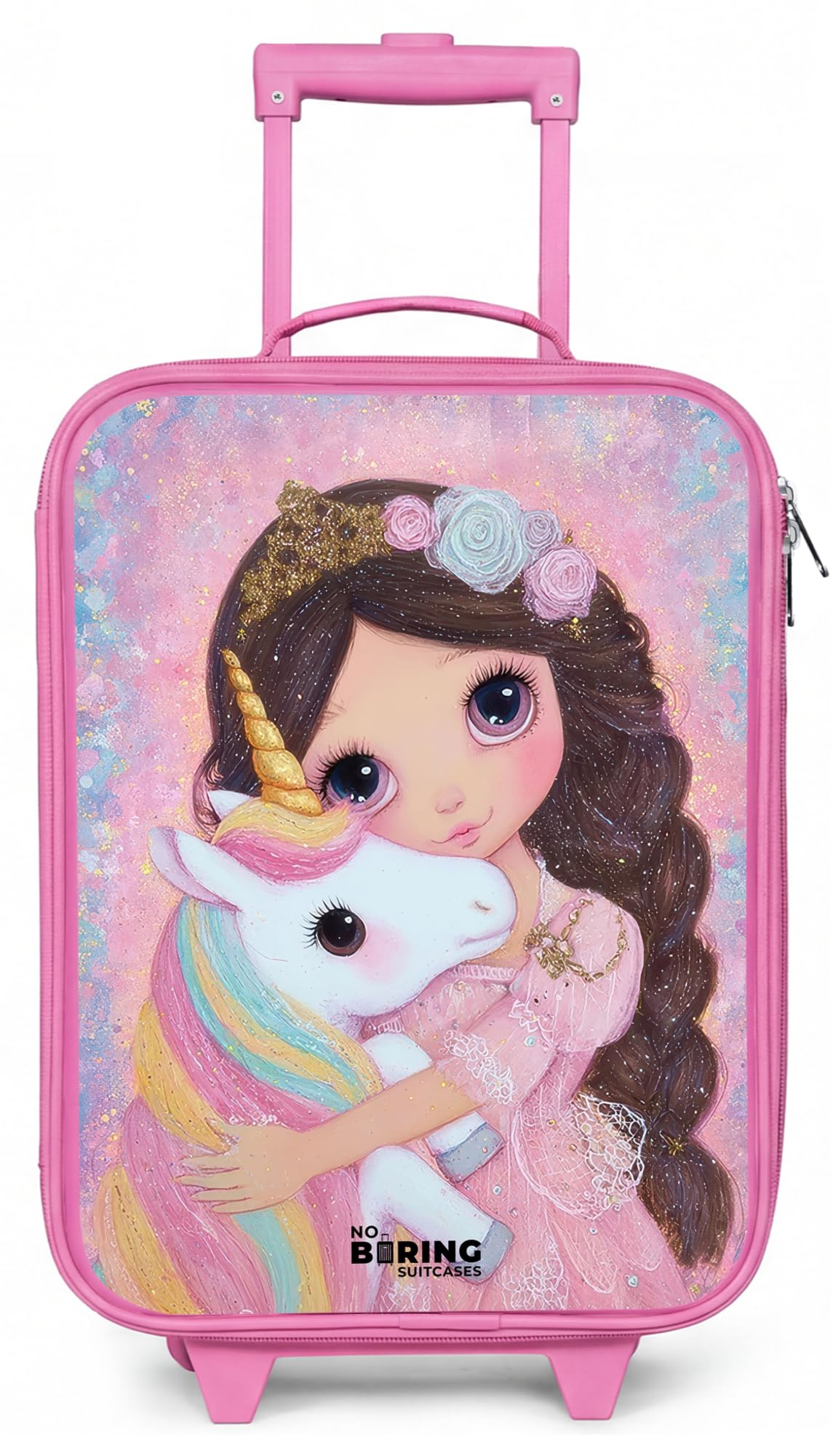 NoBoringSuitcases© Valise Enfant Rose Ultra Légère Bagages À roulettes LED
